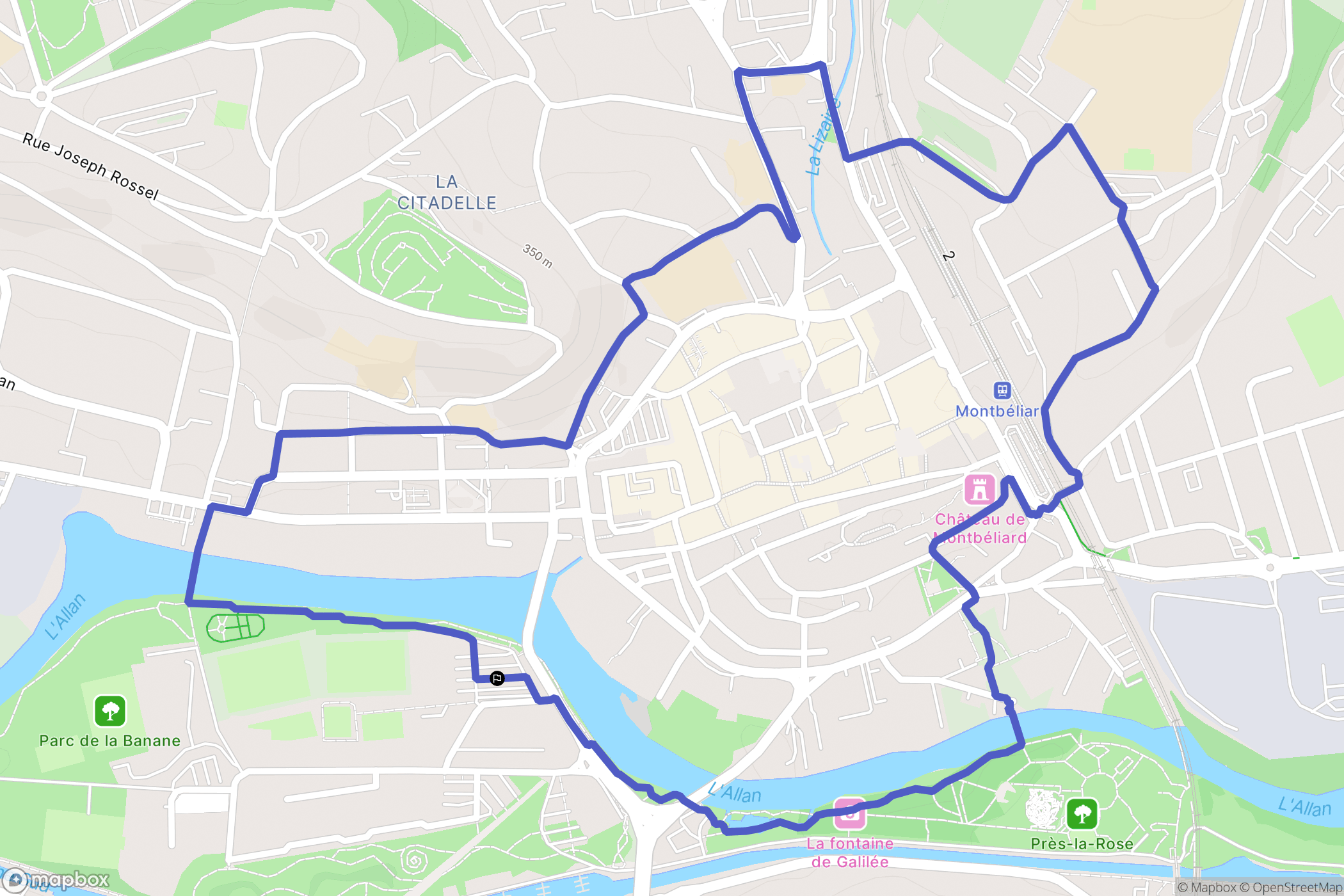 Montbéliard : carte du parcours de randonnée - France