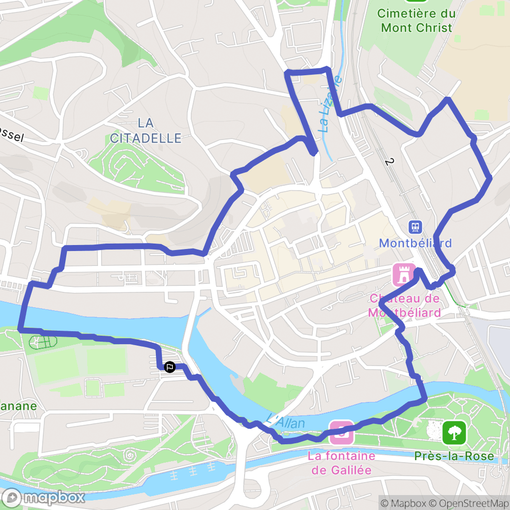 Montbéliard : carte du parcours de randonnée - France