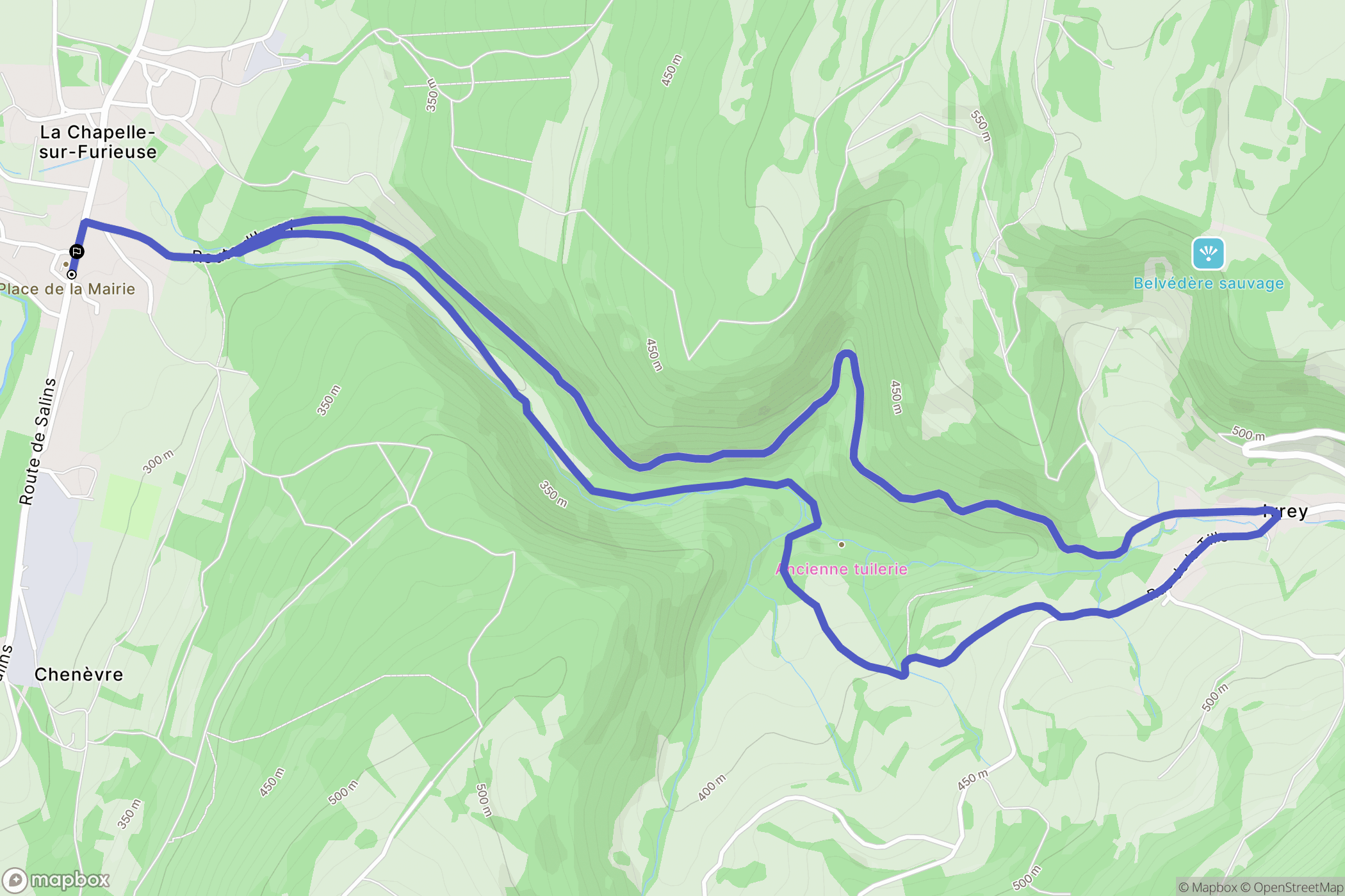 La Chapelle-sur-Furieuse : carte du parcours de randonnée - France