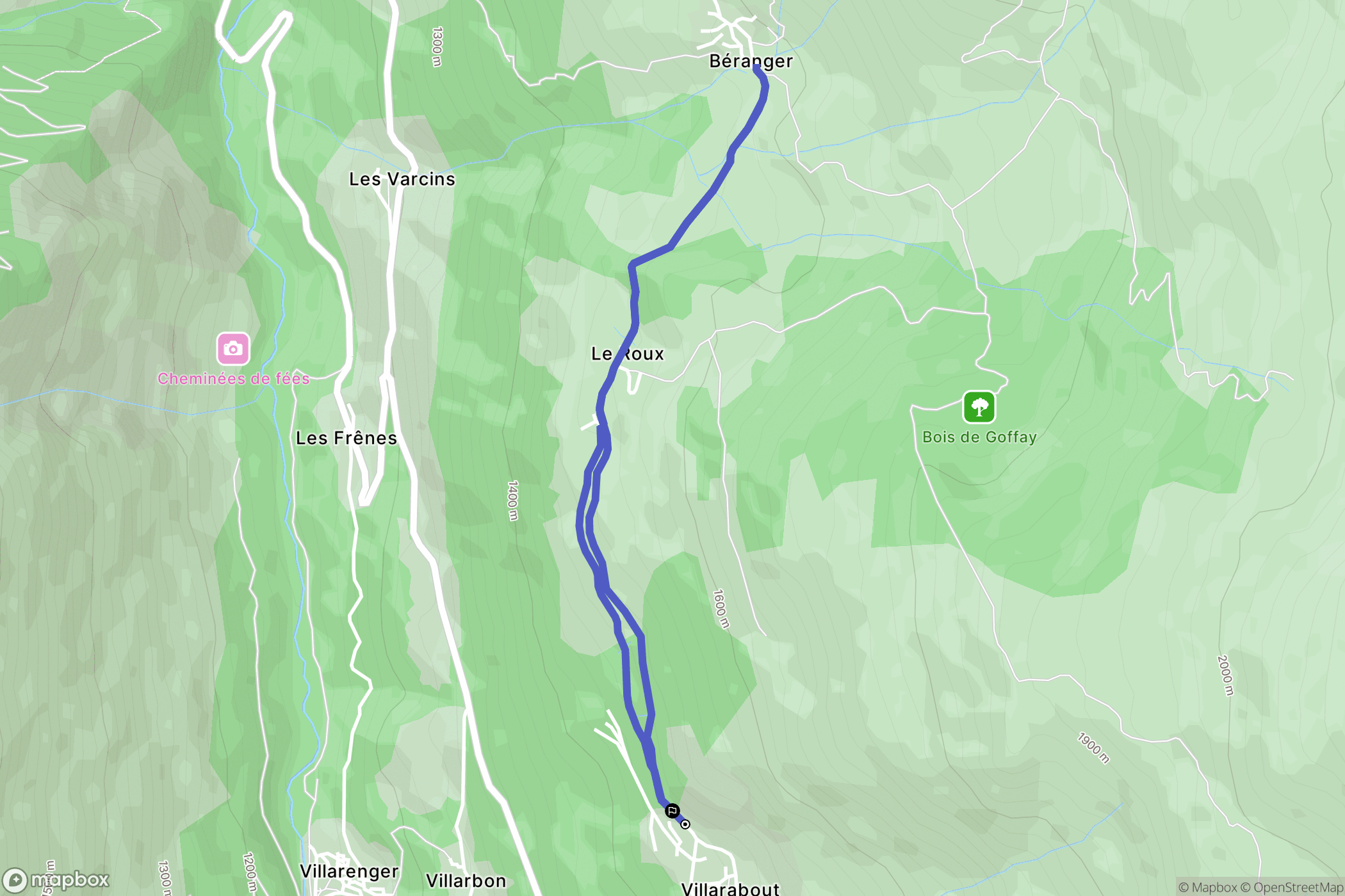 Les Belleville : carte du parcours de randonnée - France