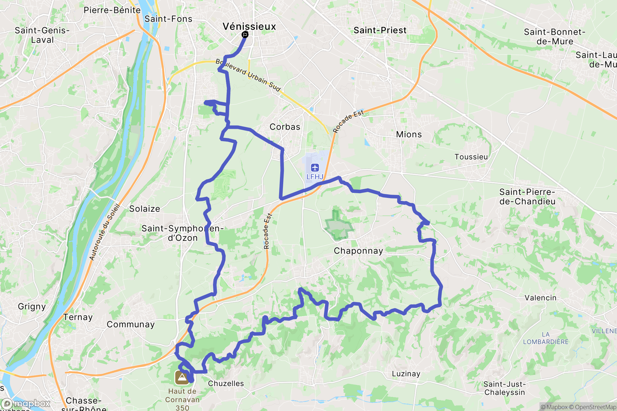 Vénissieux : carte du parcours de randonnée - France