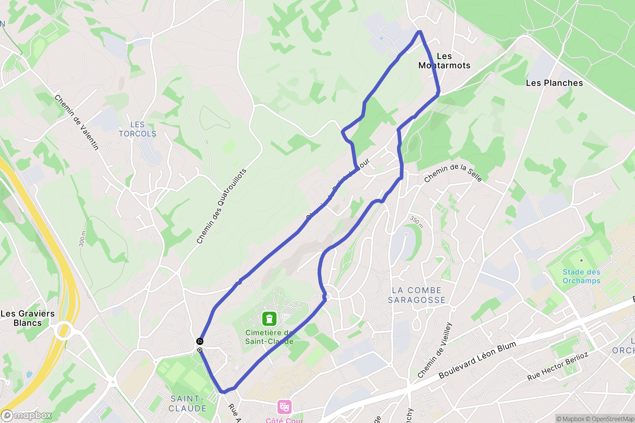 Besançon : carte du parcours de randonnée - France