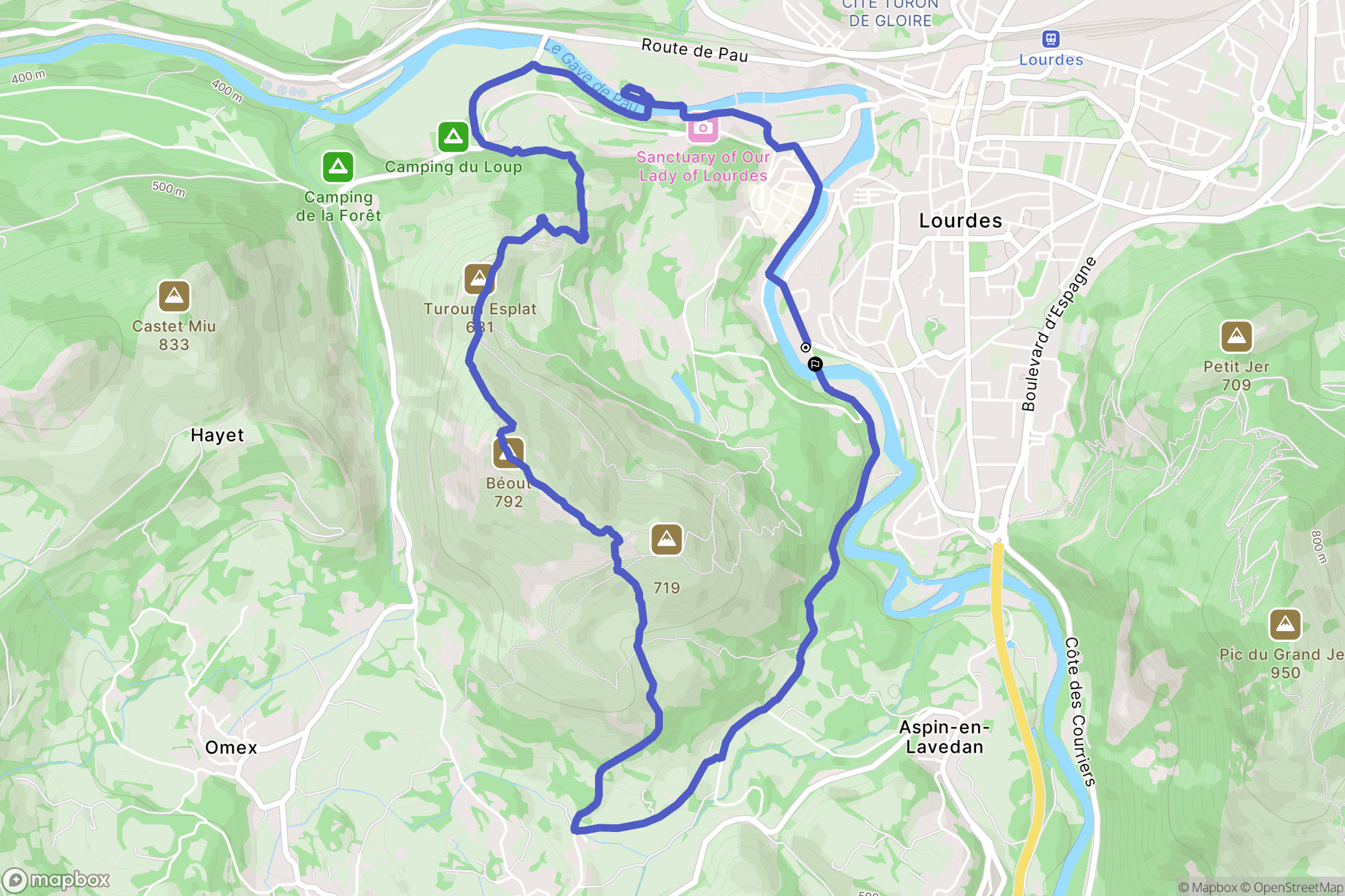 Lourdes : carte du parcours de randonnée - France