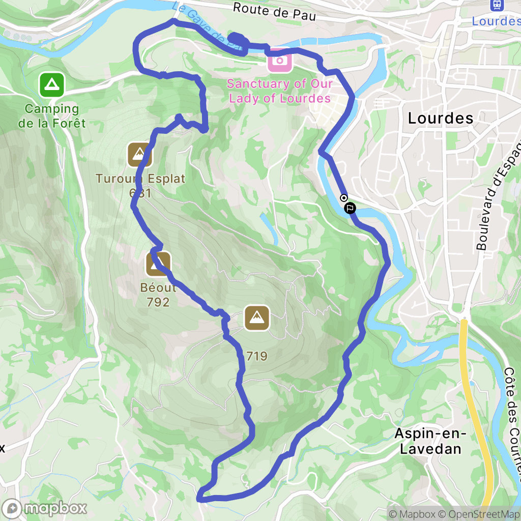 Lourdes : carte du parcours de randonnée - France