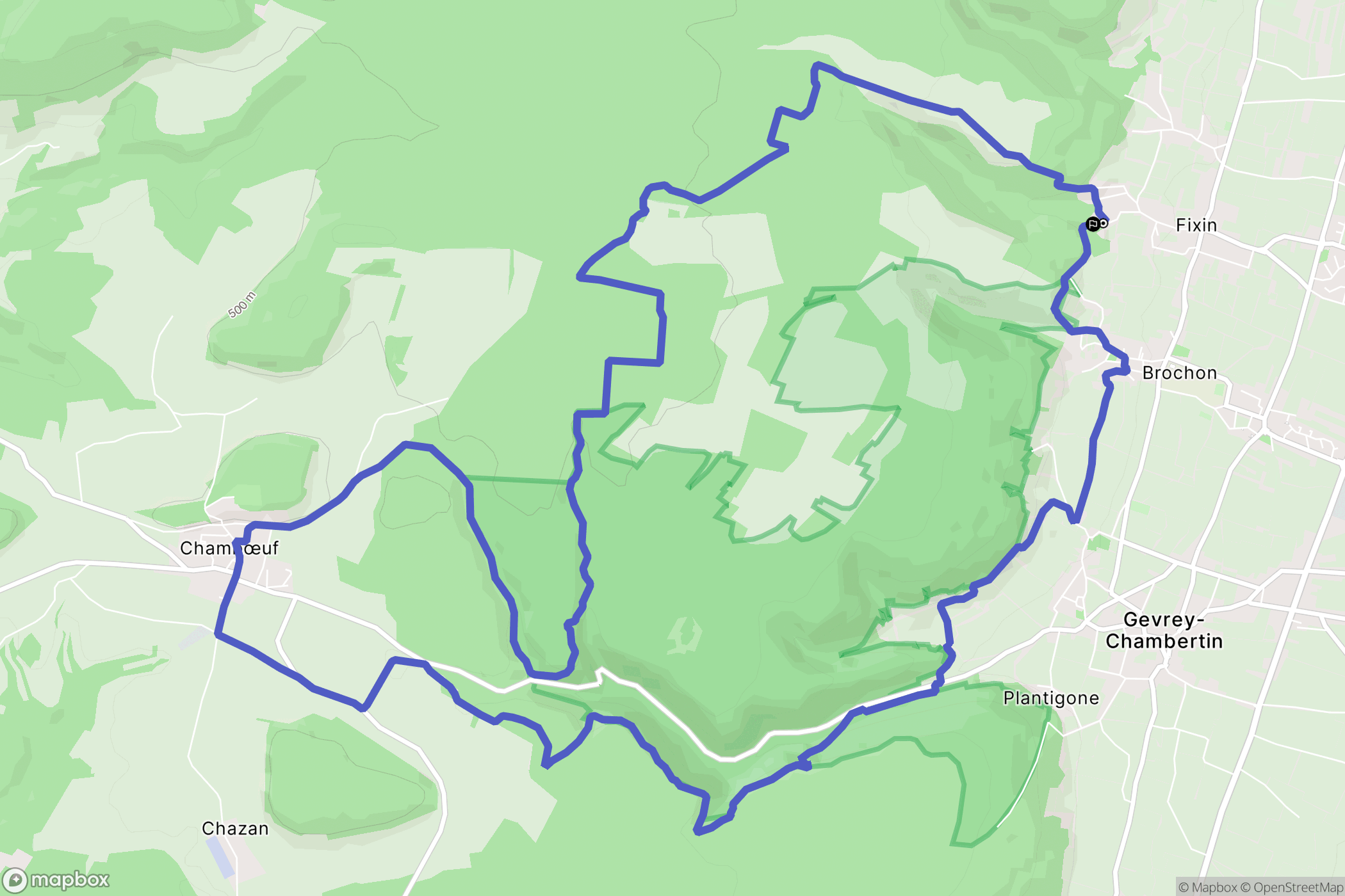 Fixin : carte du parcours de randonnée - France