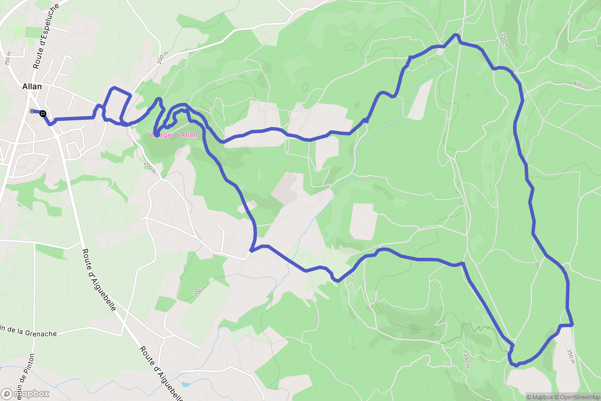 Allan : carte du parcours de randonnée - France