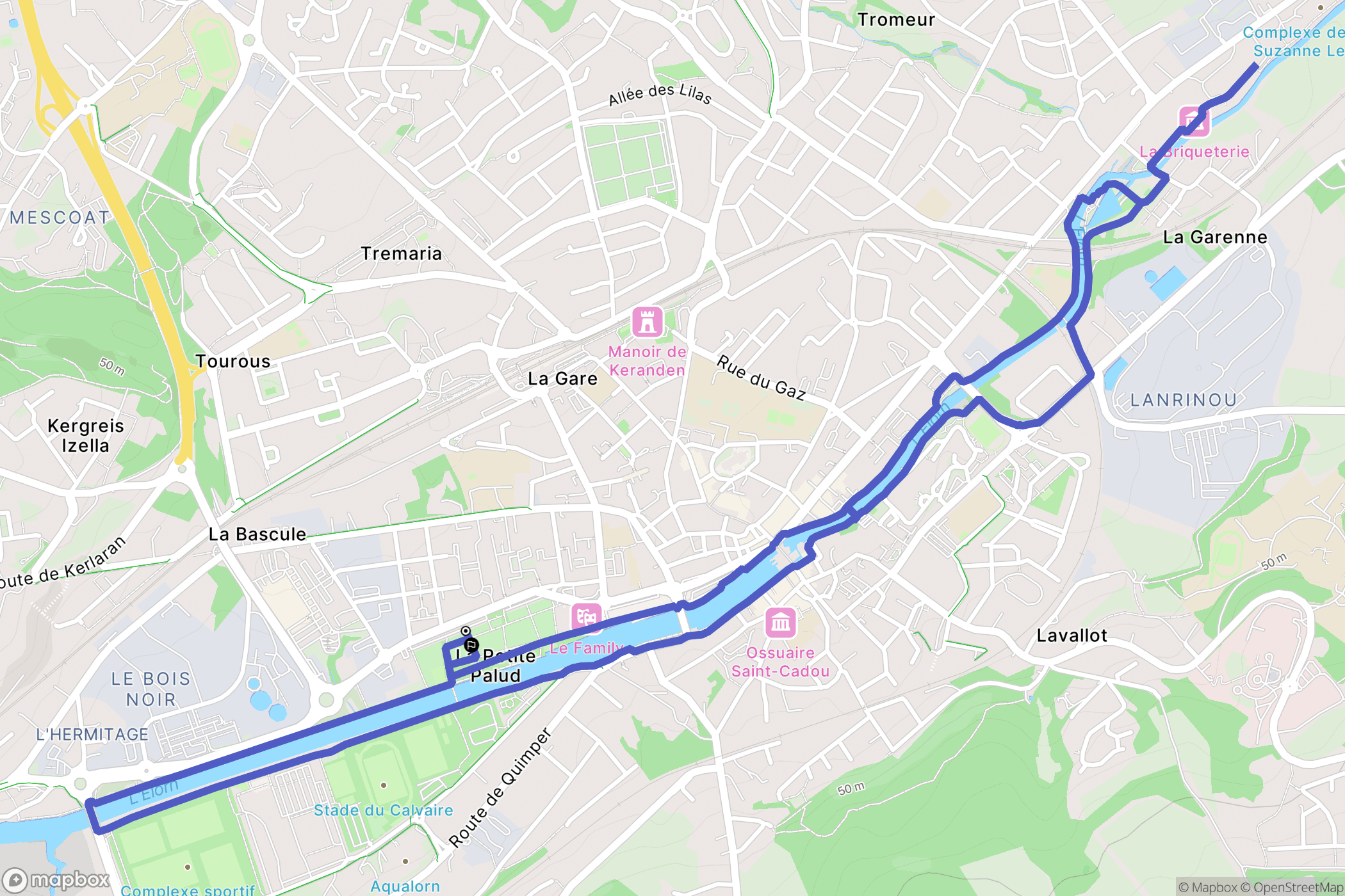 Landerneau : carte du parcours de randonnée - France