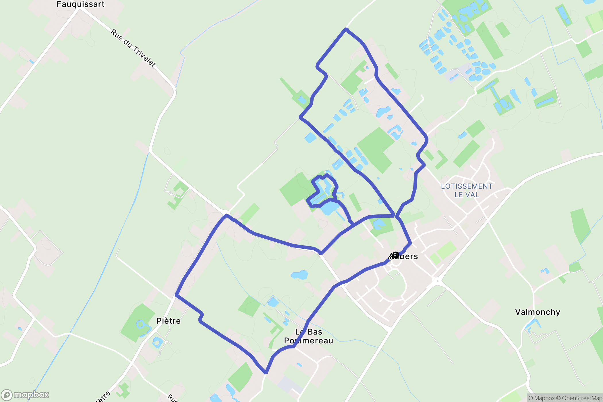 Aubers : carte du parcours de randonnée - France