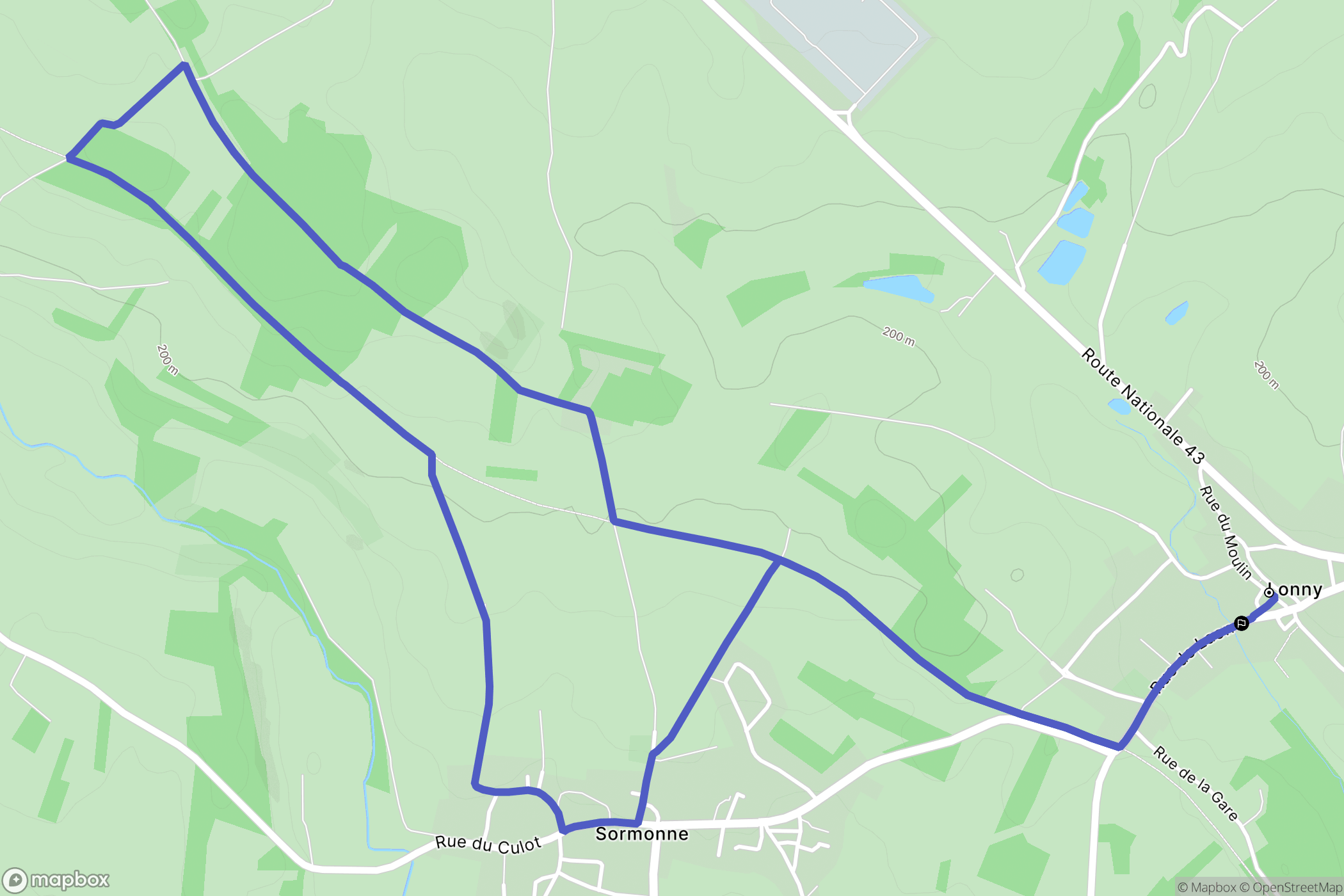 Lonny : carte du parcours de randonnée - France