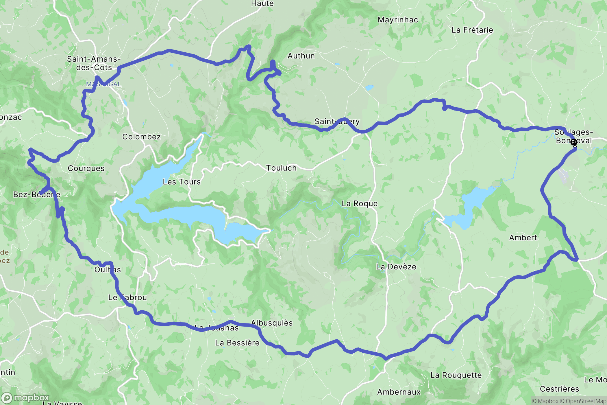 Soulages Bonneval : carte du parcours de randonnée - France
