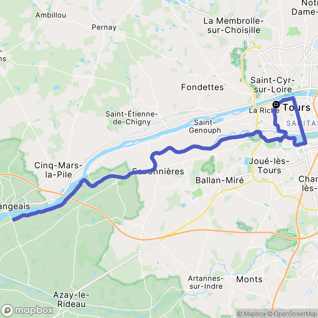 Tours : carte du parcours de randonnée - France