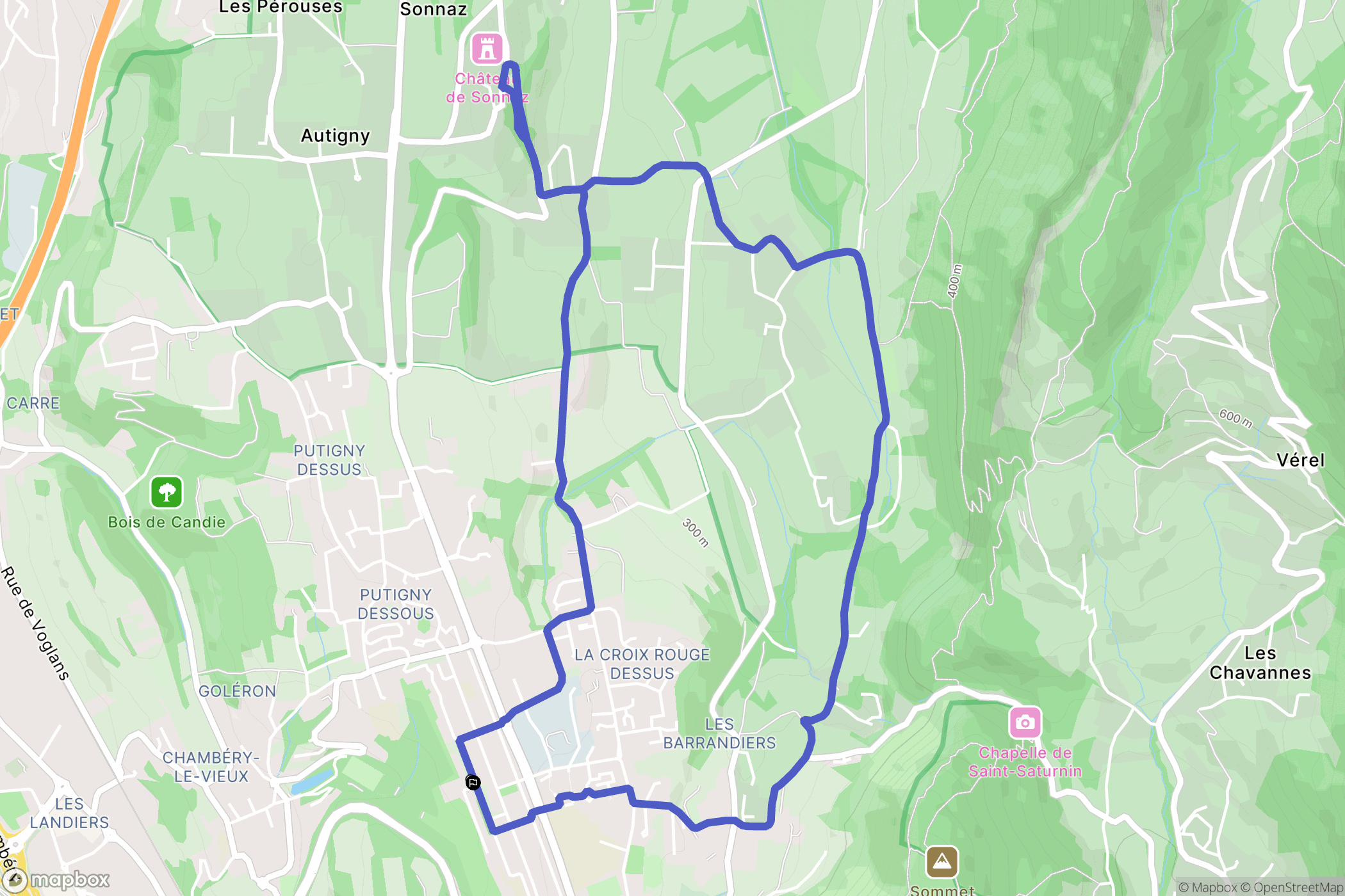 Chambéry : carte du parcours de randonnée - France