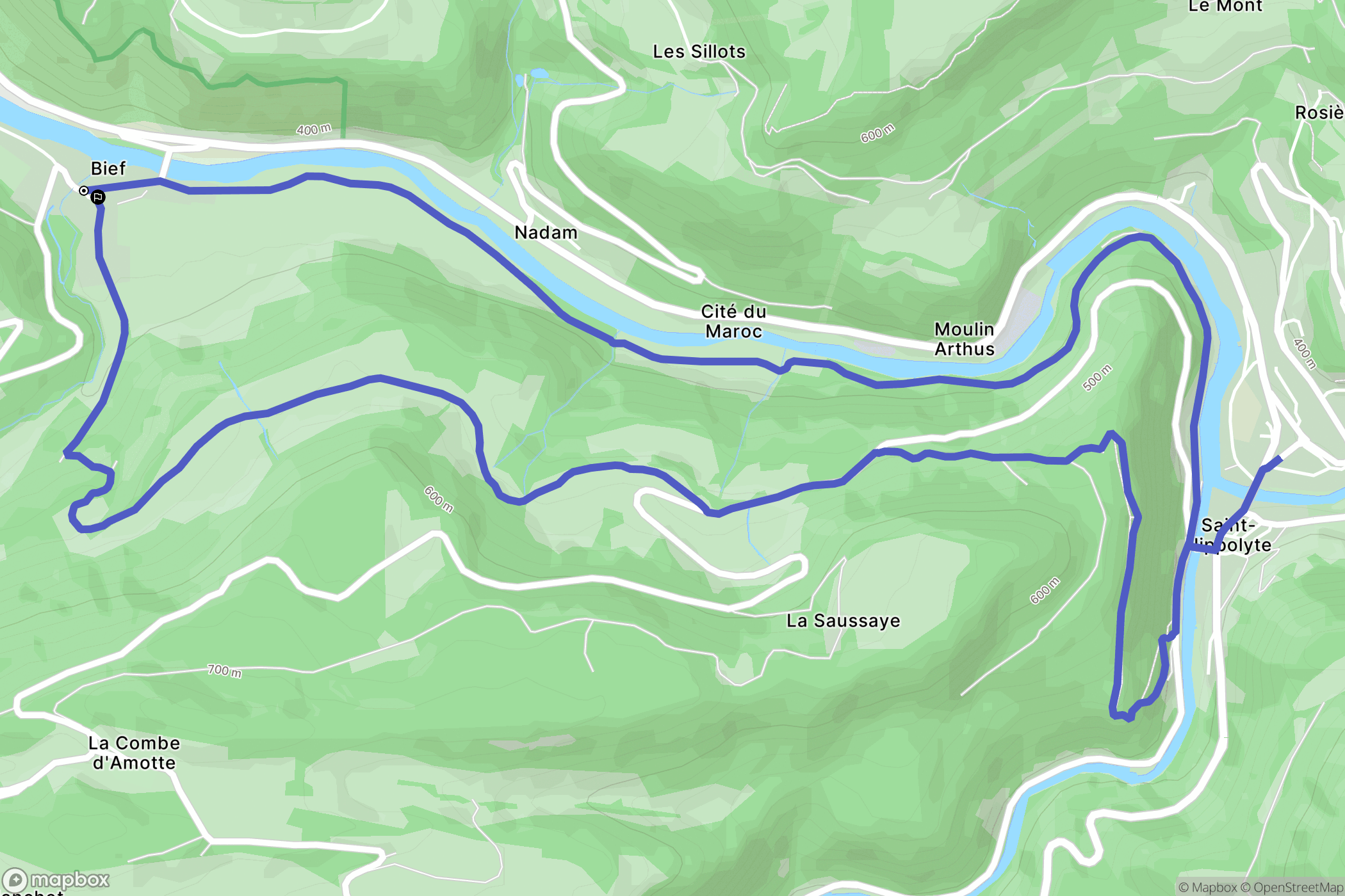 Bief : carte du parcours de randonnée - France