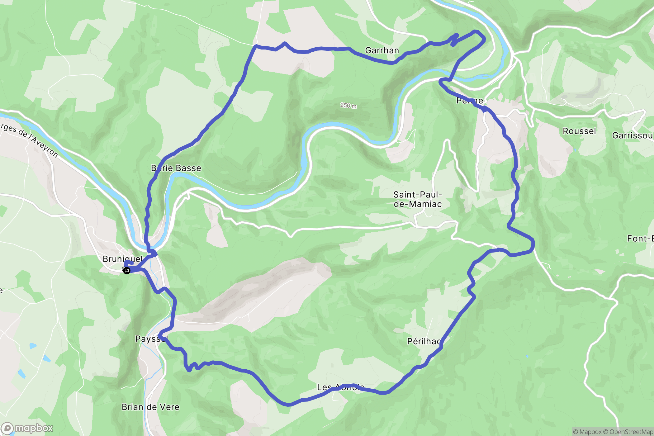 Bruniquel : carte du parcours de randonnée - France