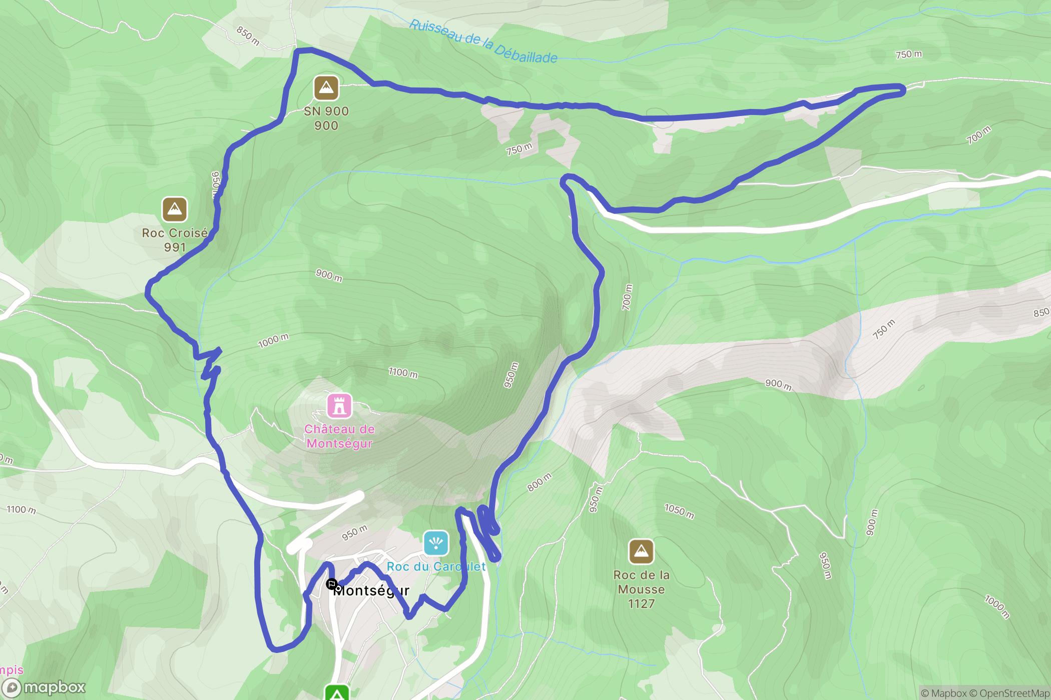 Montségur : carte du parcours de randonnée - France