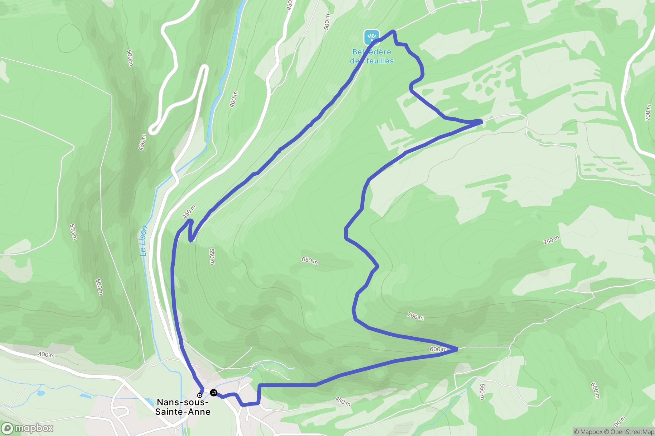 Nans-Sous-Sainte-Anne : carte du parcours de randonnée - France