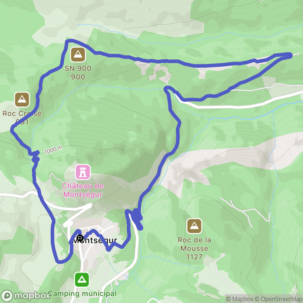 Montségur : carte du parcours de randonnée - France