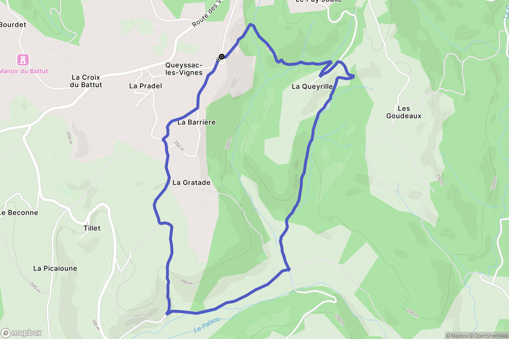 Queyssac-les-Vignes : carte du parcours de randonnée - France