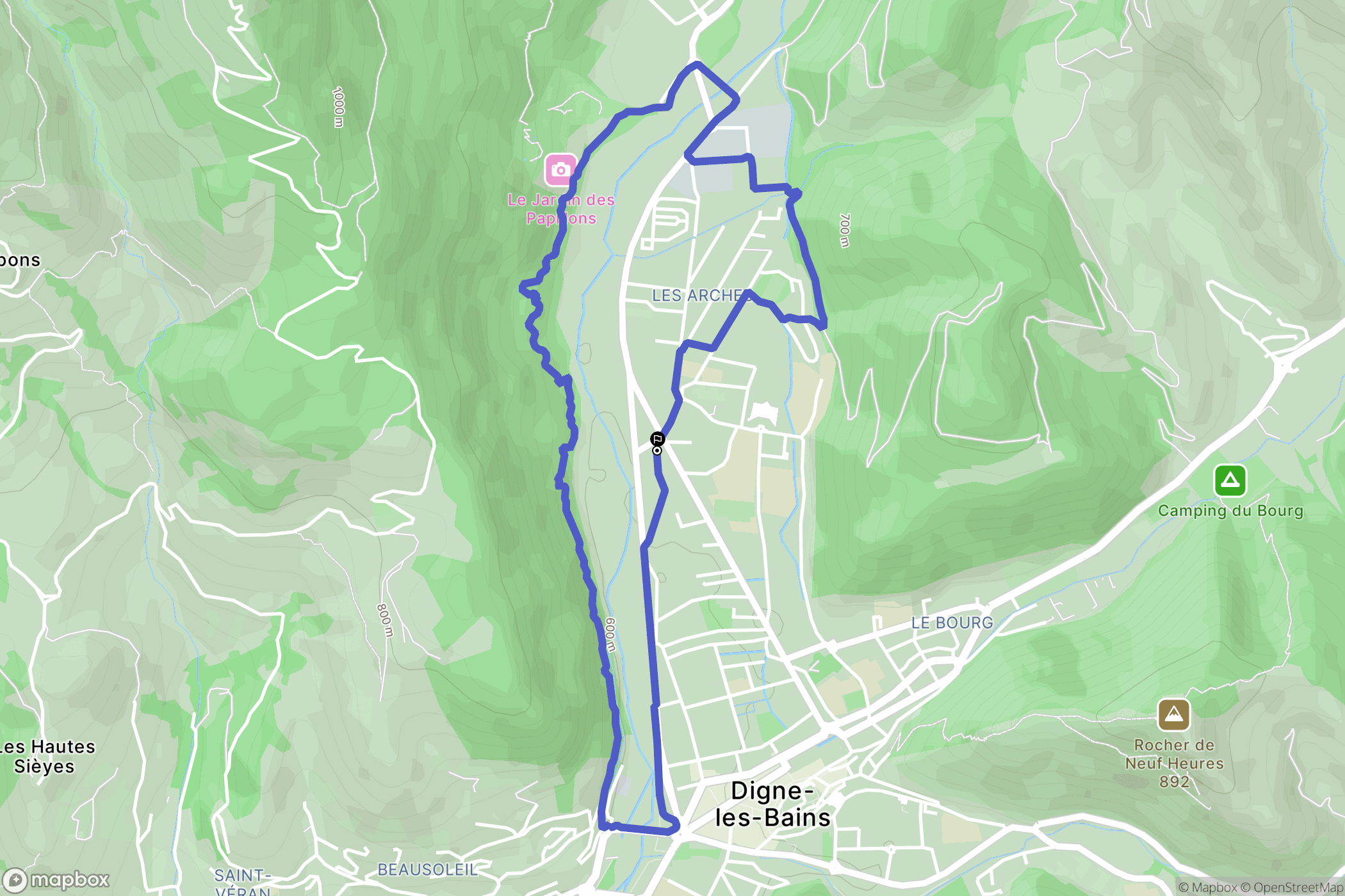Digne-les-Bains : carte du parcours de randonnée - France