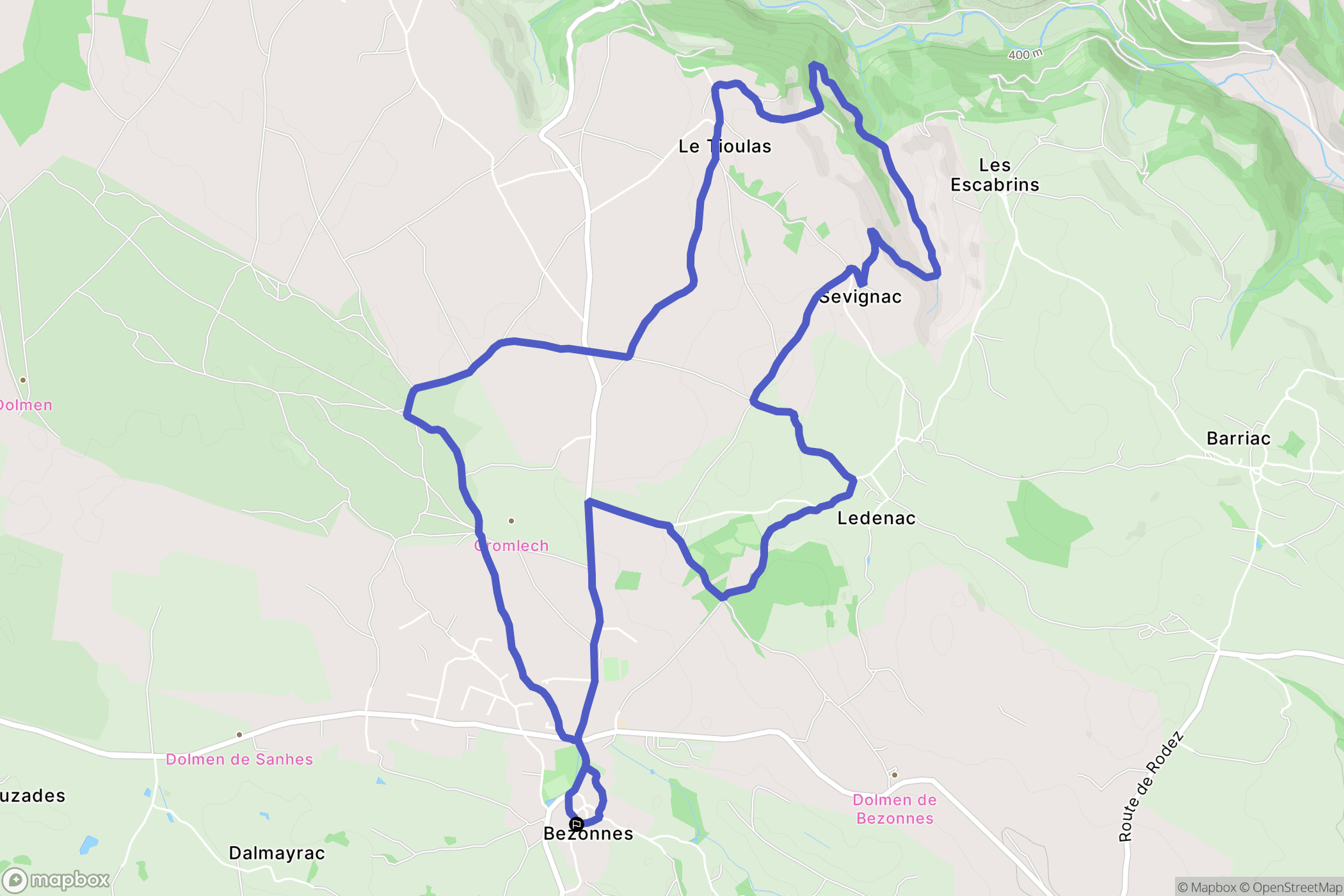 Rodelle : carte du parcours de randonnée - France