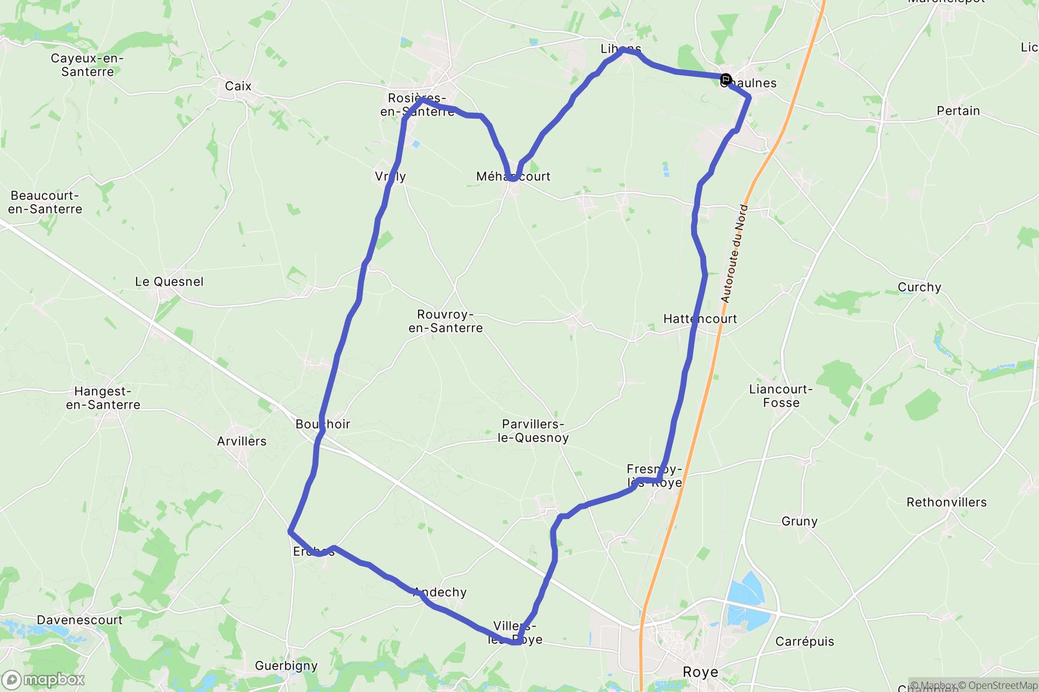 Chaulnes : carte du parcours de randonnée - France