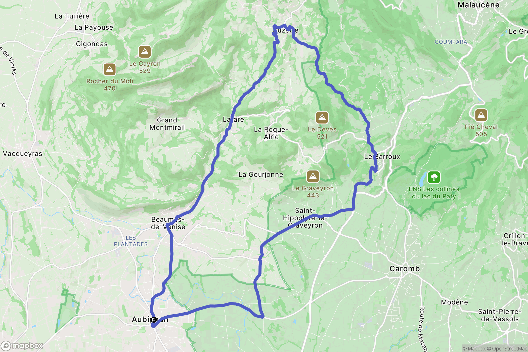 Aubignan : carte du parcours de randonnée - France