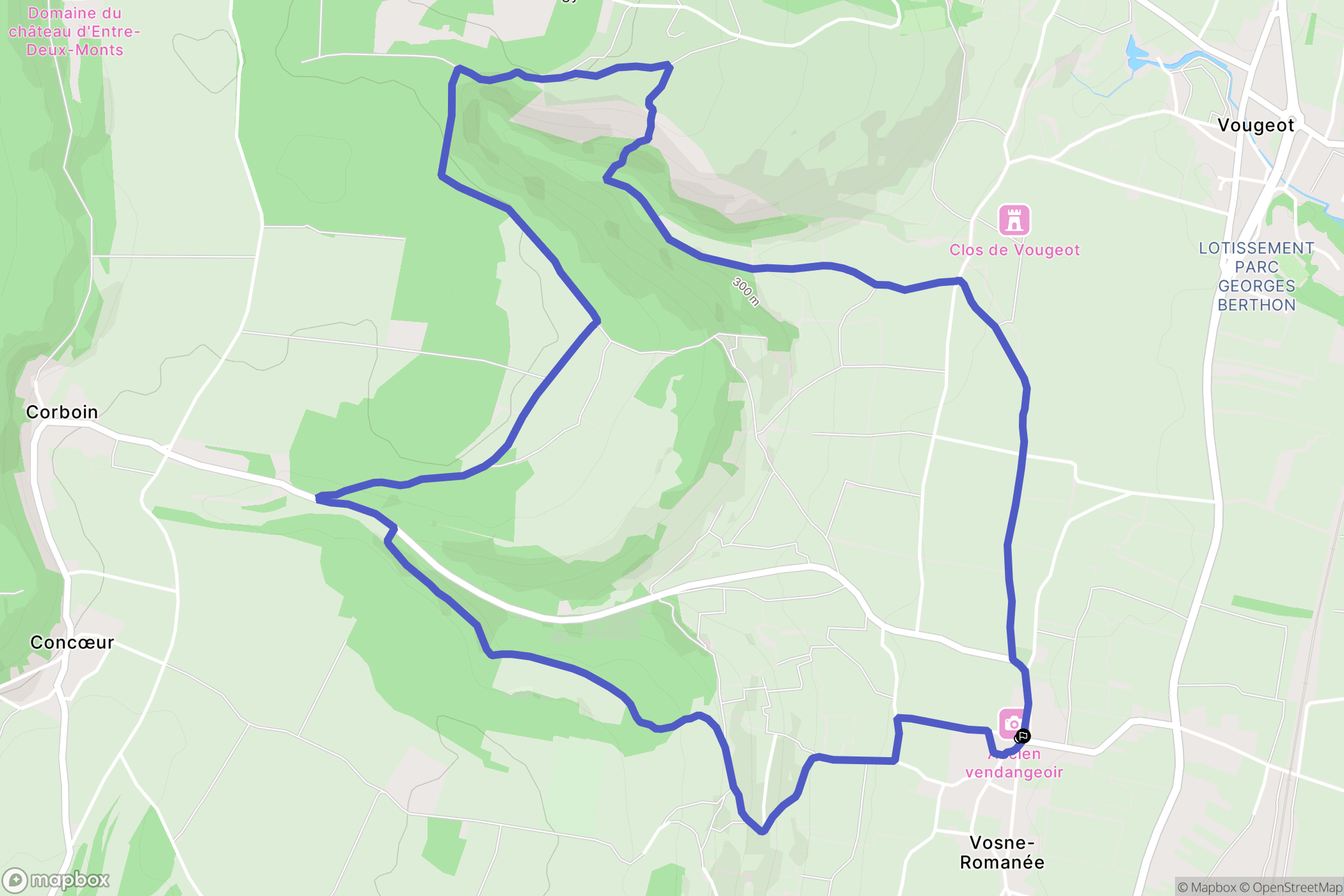 Vosne-Romanée : carte du parcours de randonnée - France