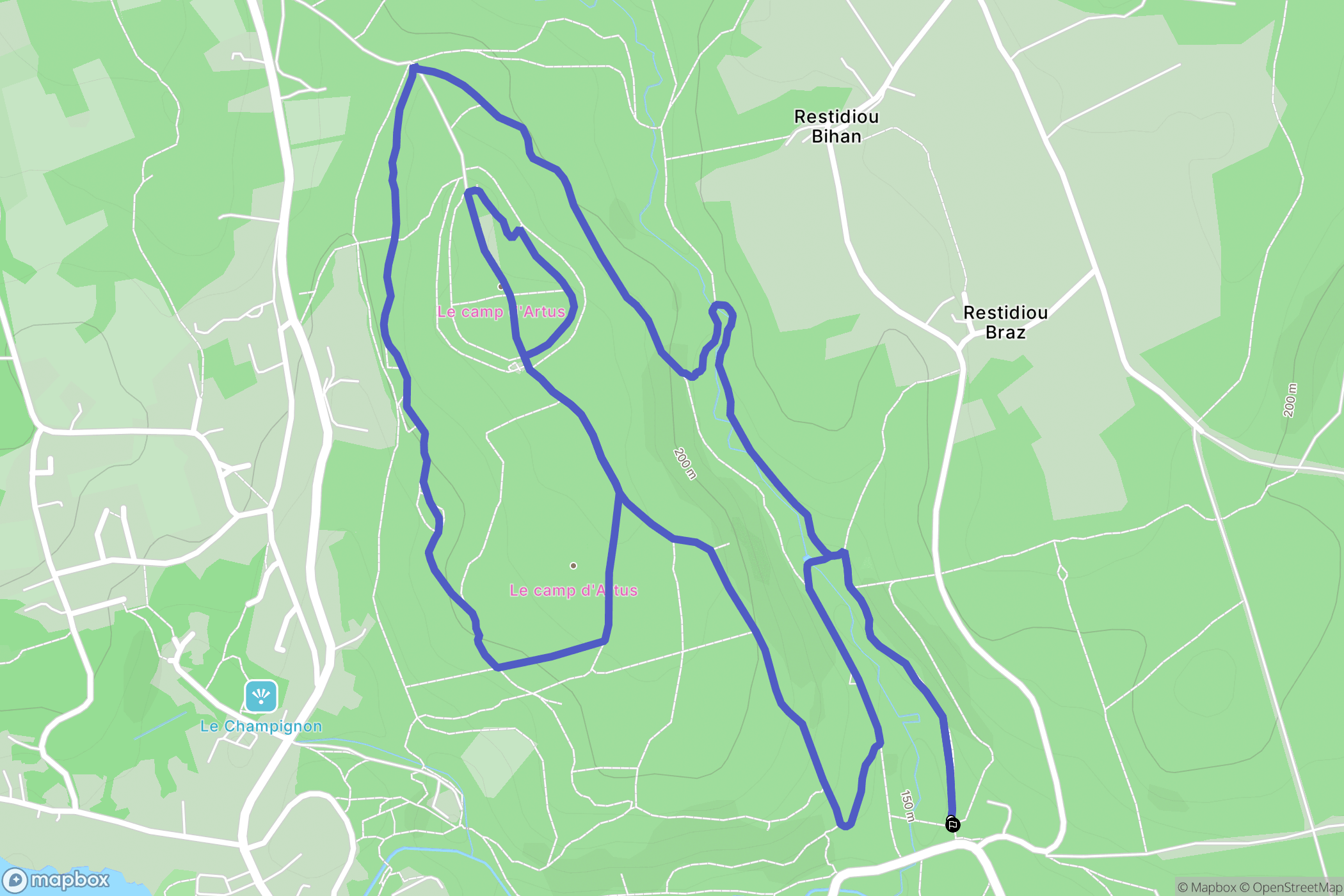 Berrien : carte du parcours de randonnée - France