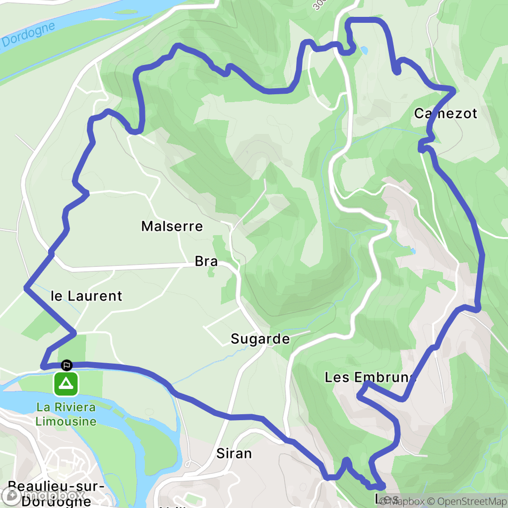 Beaulieu sur Dordogne : carte du parcours de randonnée - France