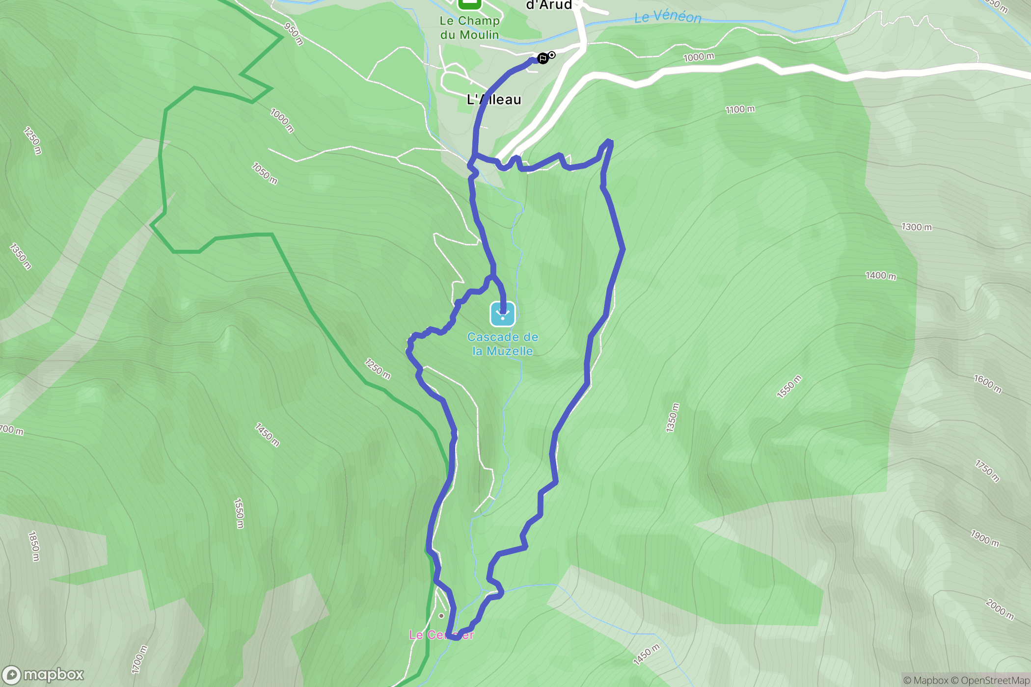 Les Deux Alpes : carte du parcours de randonnée - France