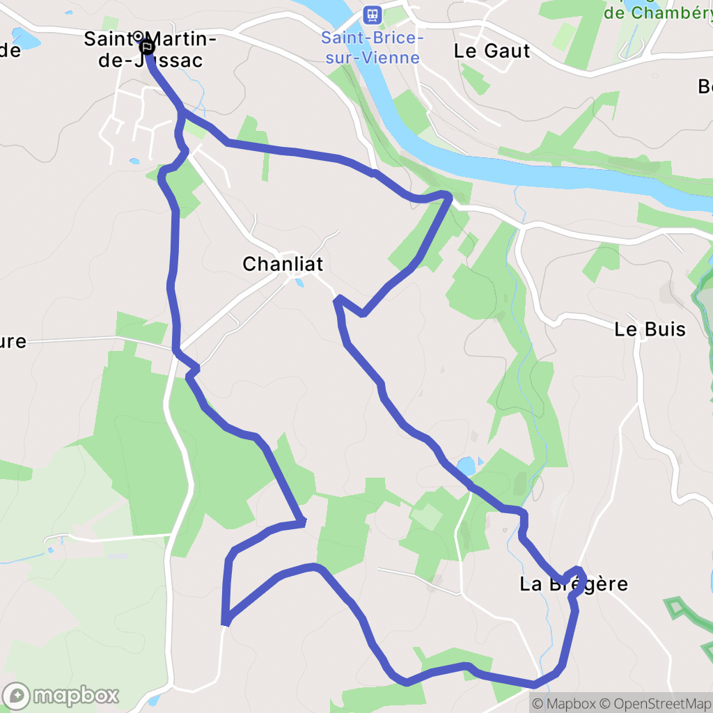 Saint-Martin-de-Jussac : carte du parcours de randonnée - France