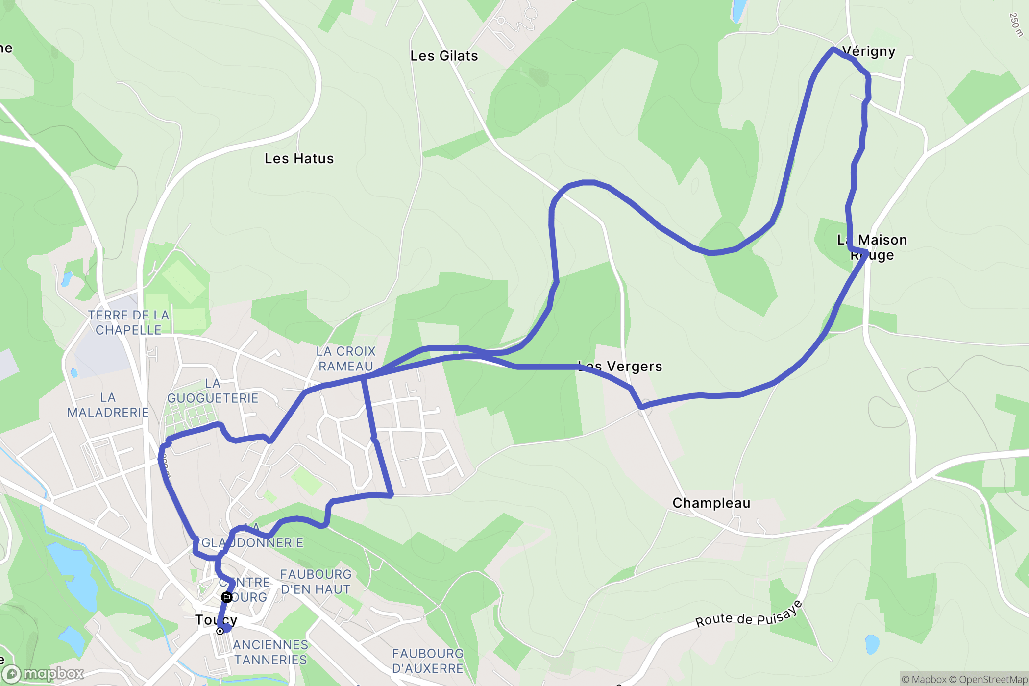 Toucy : carte du parcours de randonnée - France