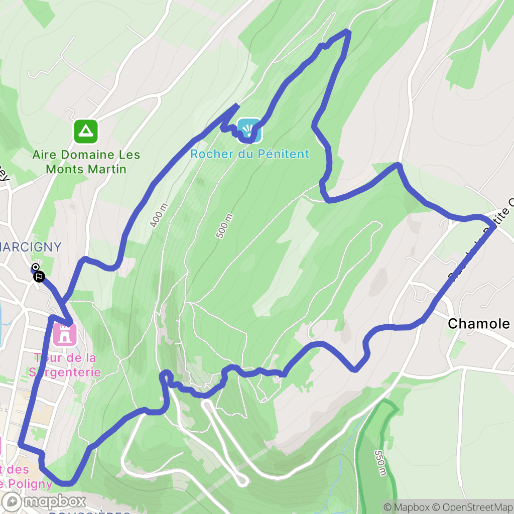 Poligny : carte du parcours de randonnée - France