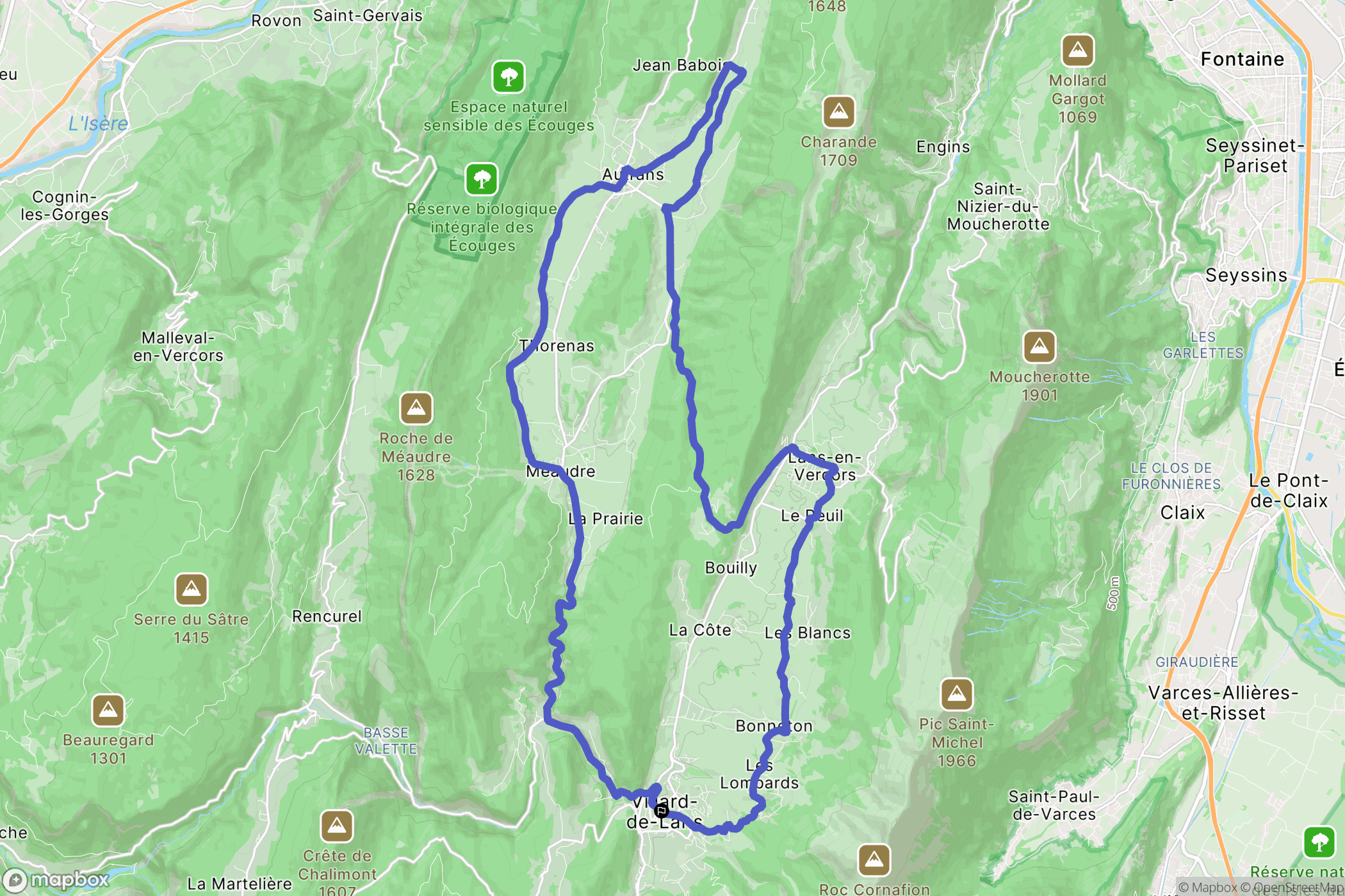 Villard-de-Lans : carte du parcours de randonnée - France