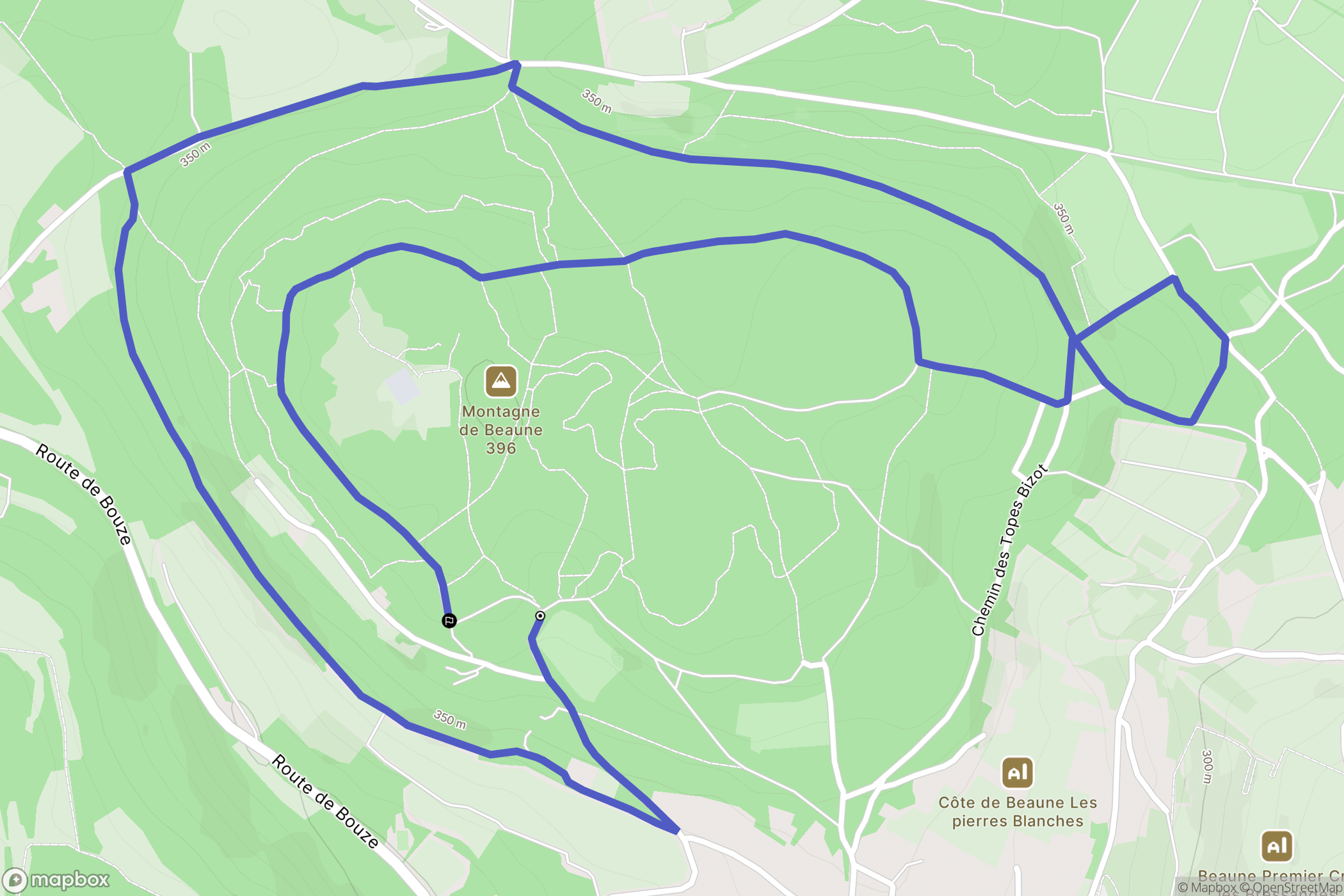 Beaune : carte du parcours de randonnée - France