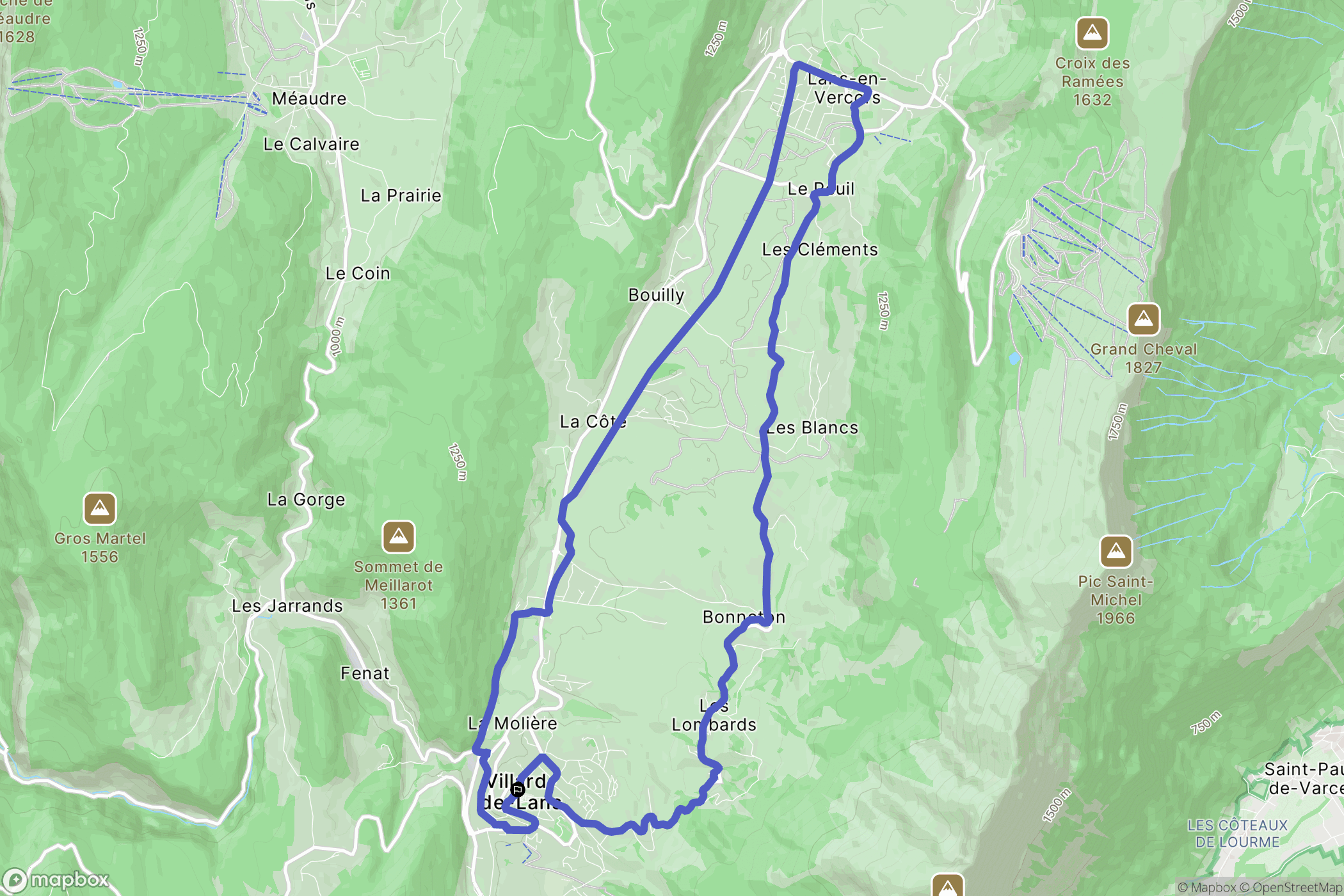 Villard-de-Lans : carte du parcours de randonnée - France