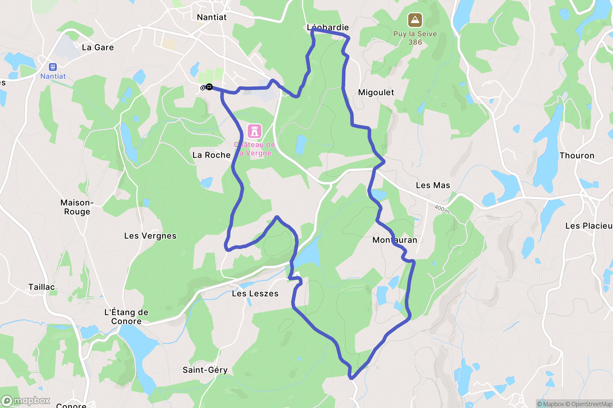 Nantiat : carte du parcours de randonnée - France