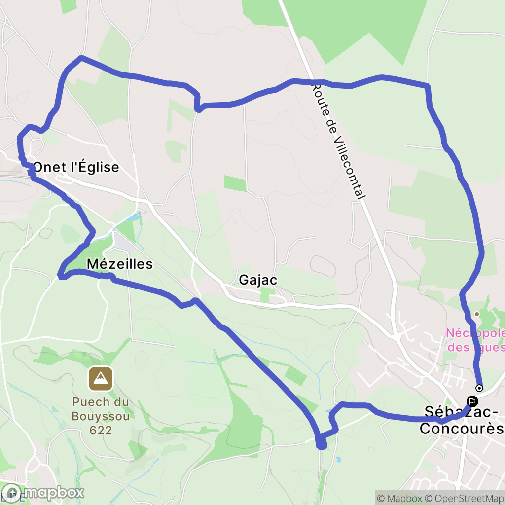 Sébazac-Concourès : carte du parcours de randonnée - France