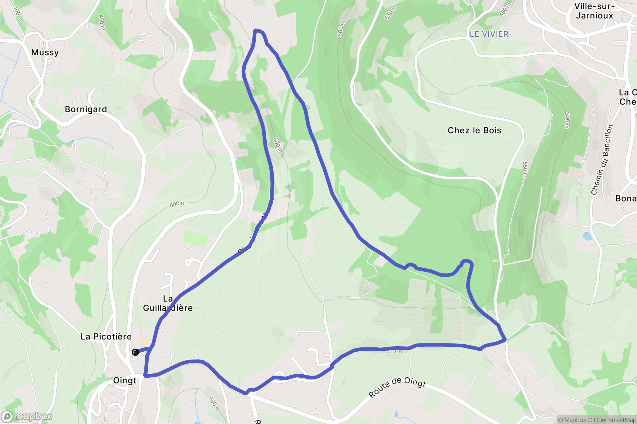 Val d'Oingt : carte du parcours de randonnée - France