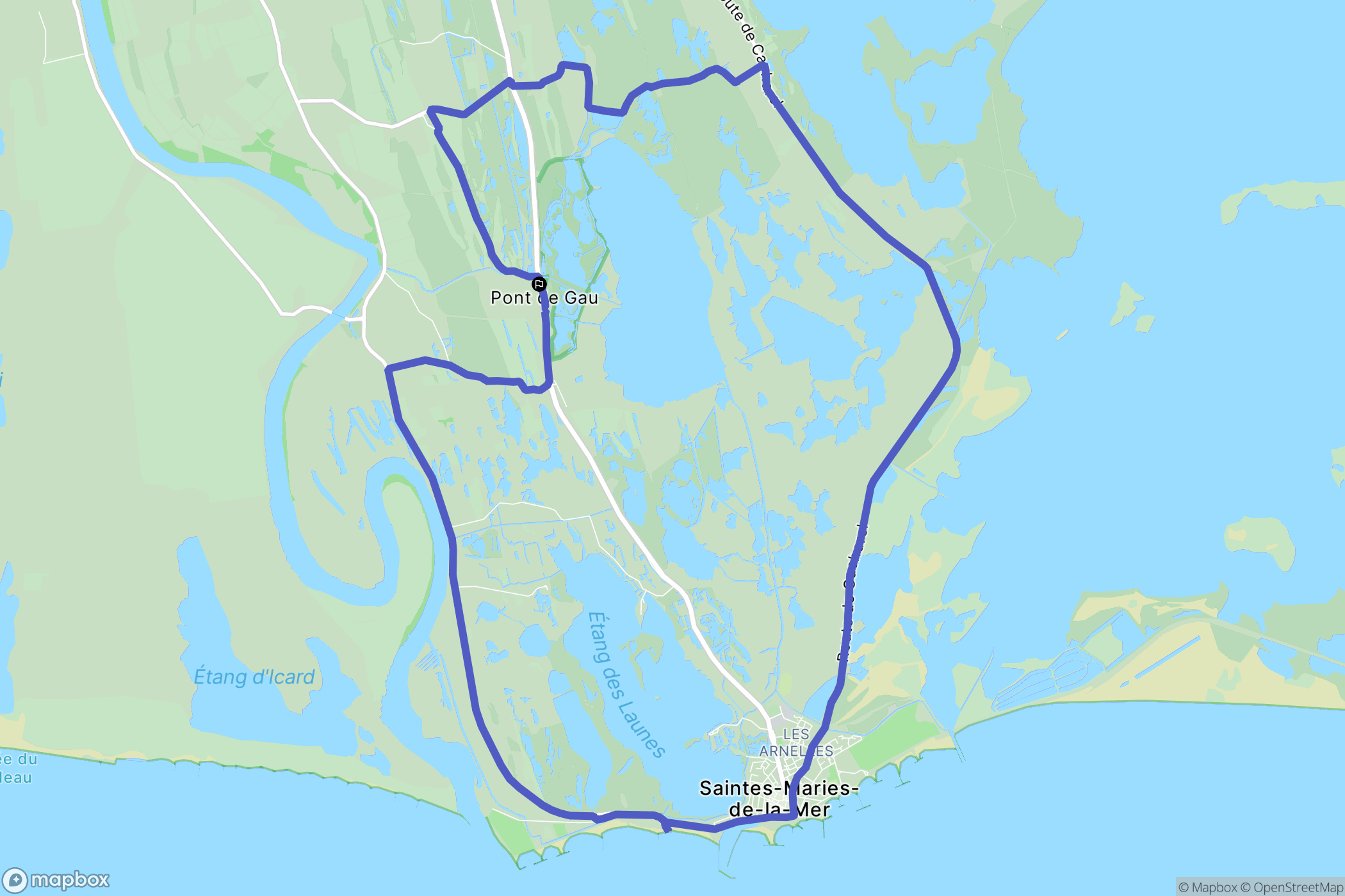 Saintes-Maries-de-la-Mer : carte du parcours de randonnée - France