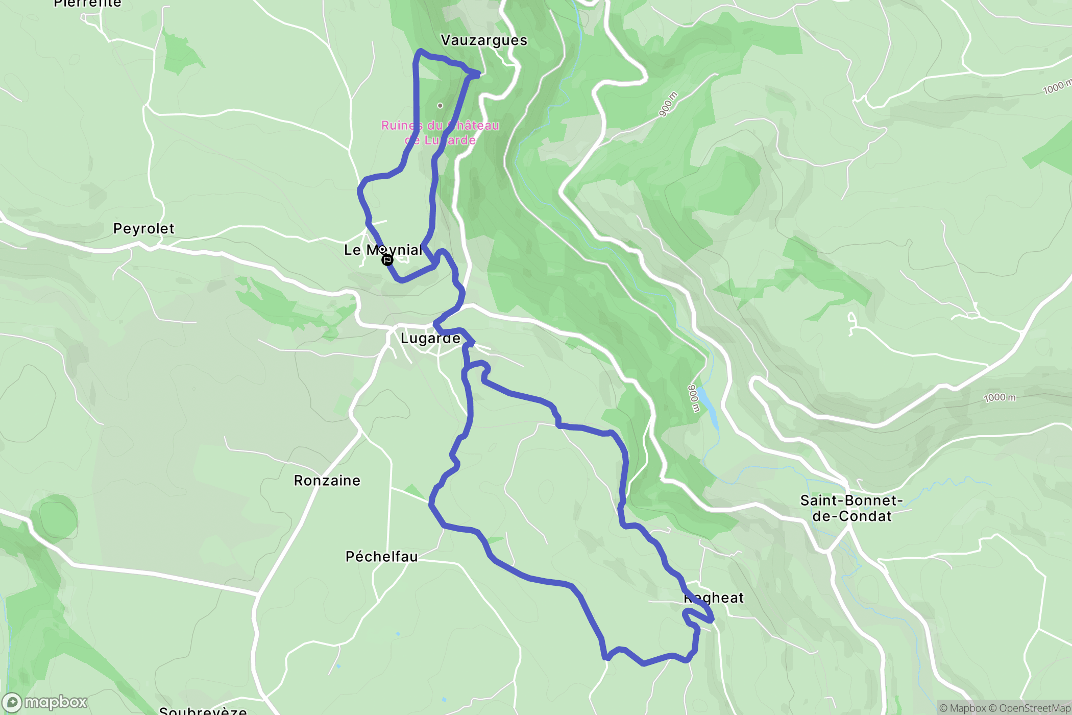 Lugarde : carte du parcours de randonnée - France