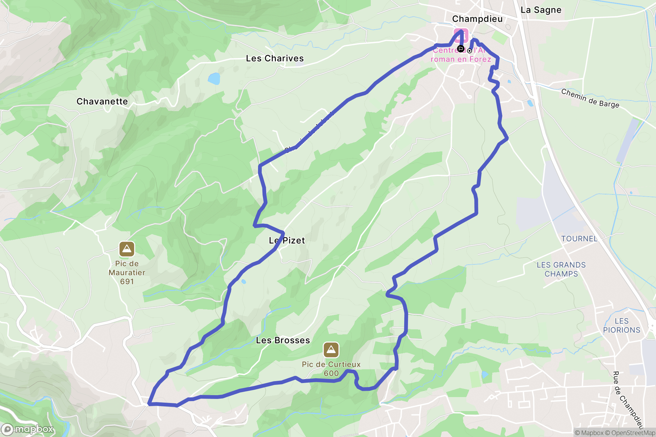 Champdieu : carte du parcours de randonnée - France