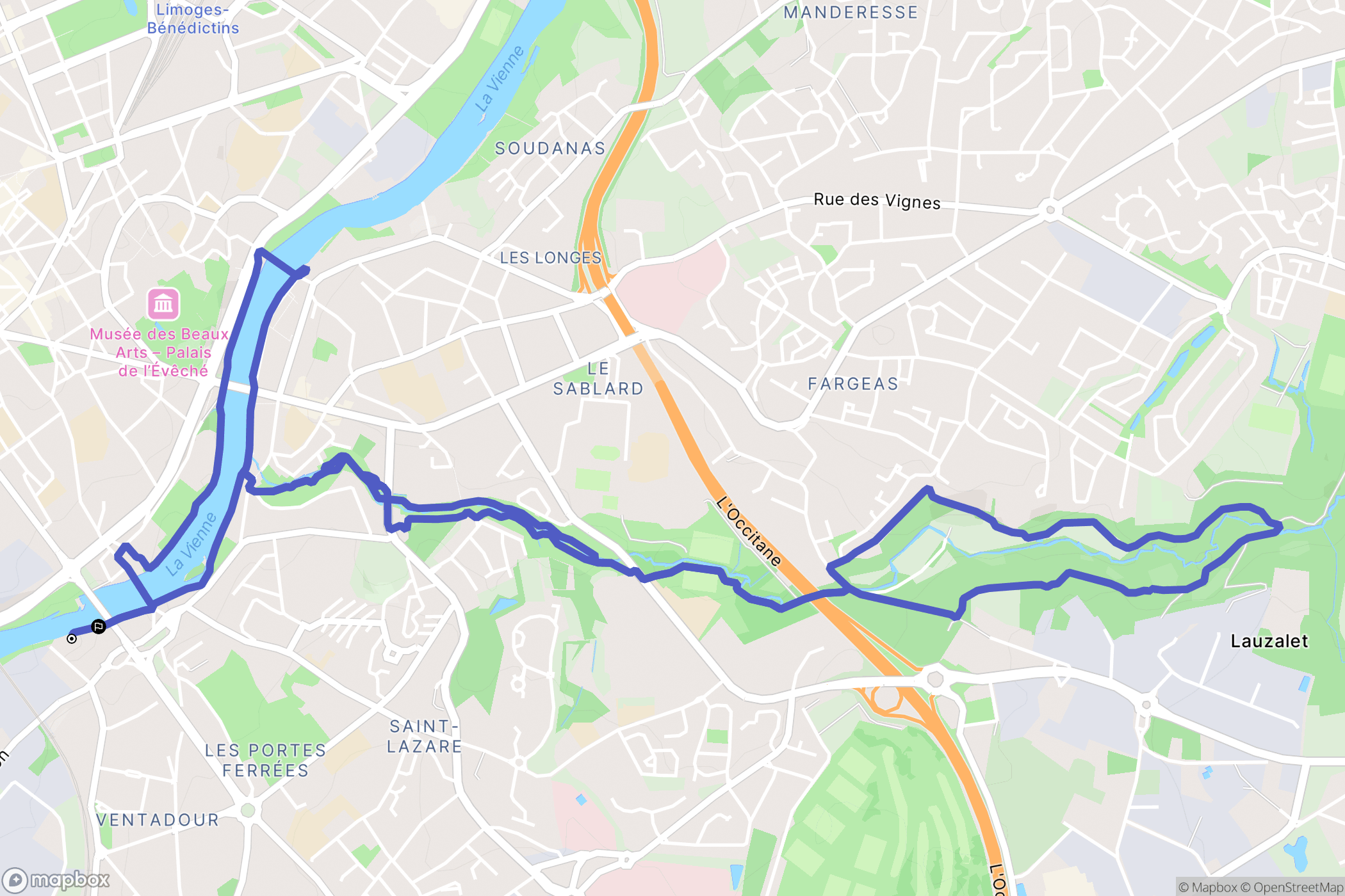 Limoges : carte du parcours de randonnée - France