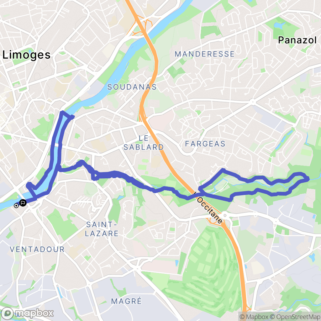Limoges : carte du parcours de randonnée - France