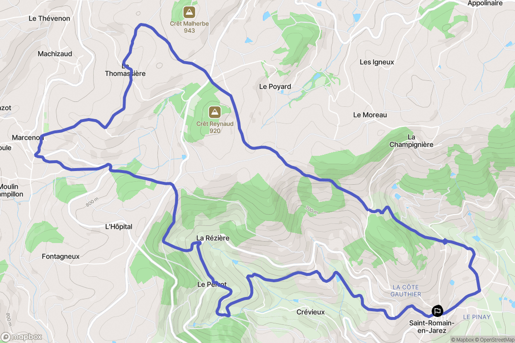 Saint-Romain-en-Jarez : carte du parcours de randonnée - France