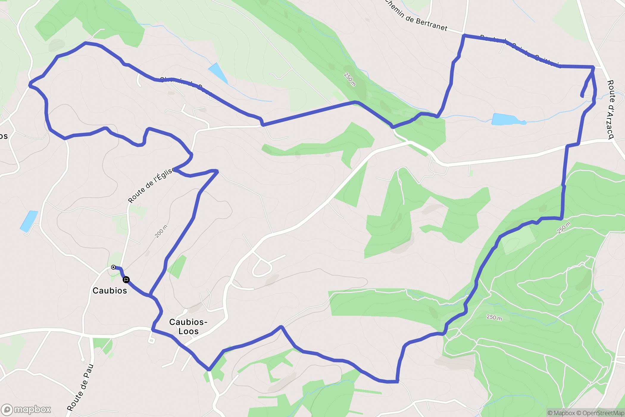Caubios-Loos : carte du parcours de randonnée - France