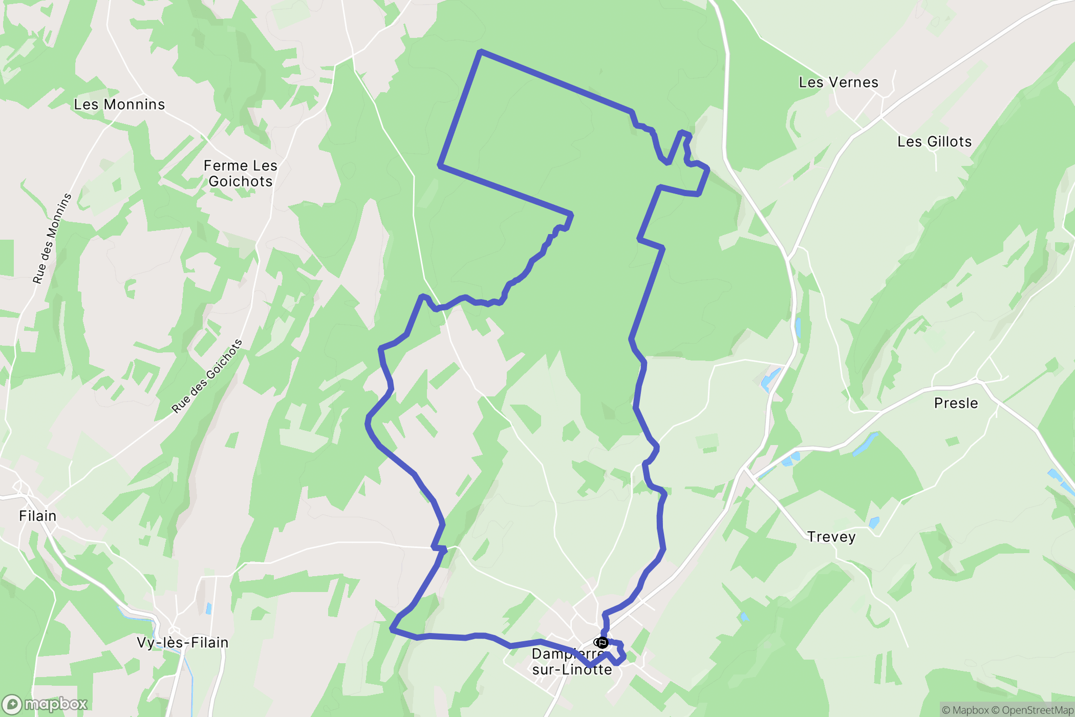 Dampierre-sur-Linotte : carte du parcours de randonnée - France