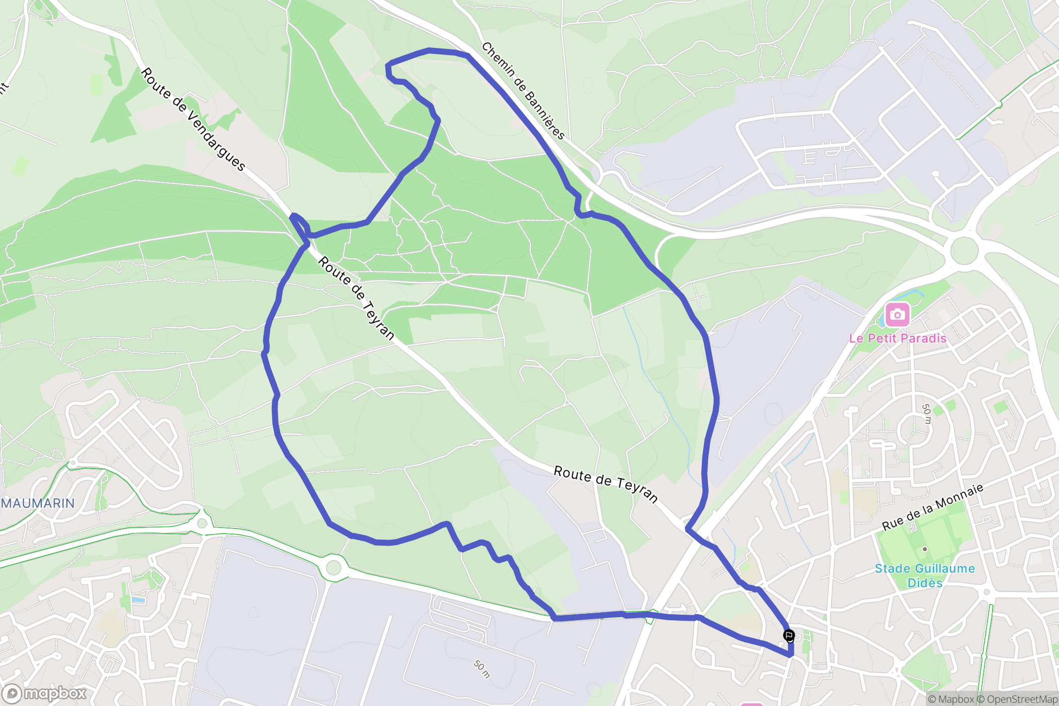 Vendargues : carte du parcours de randonnée - France