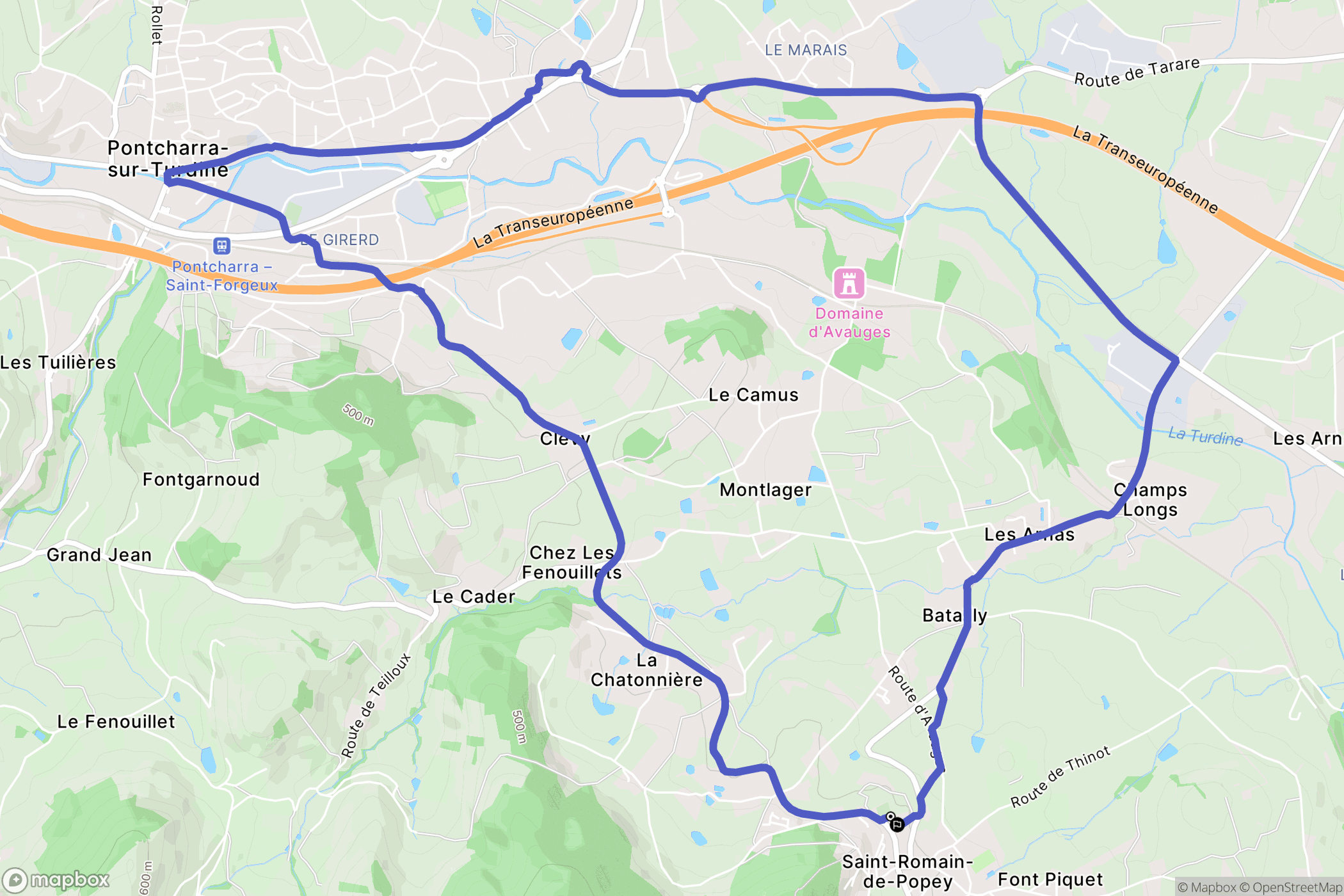 Saint-Romain-de-Popey : carte du parcours de randonnée - France