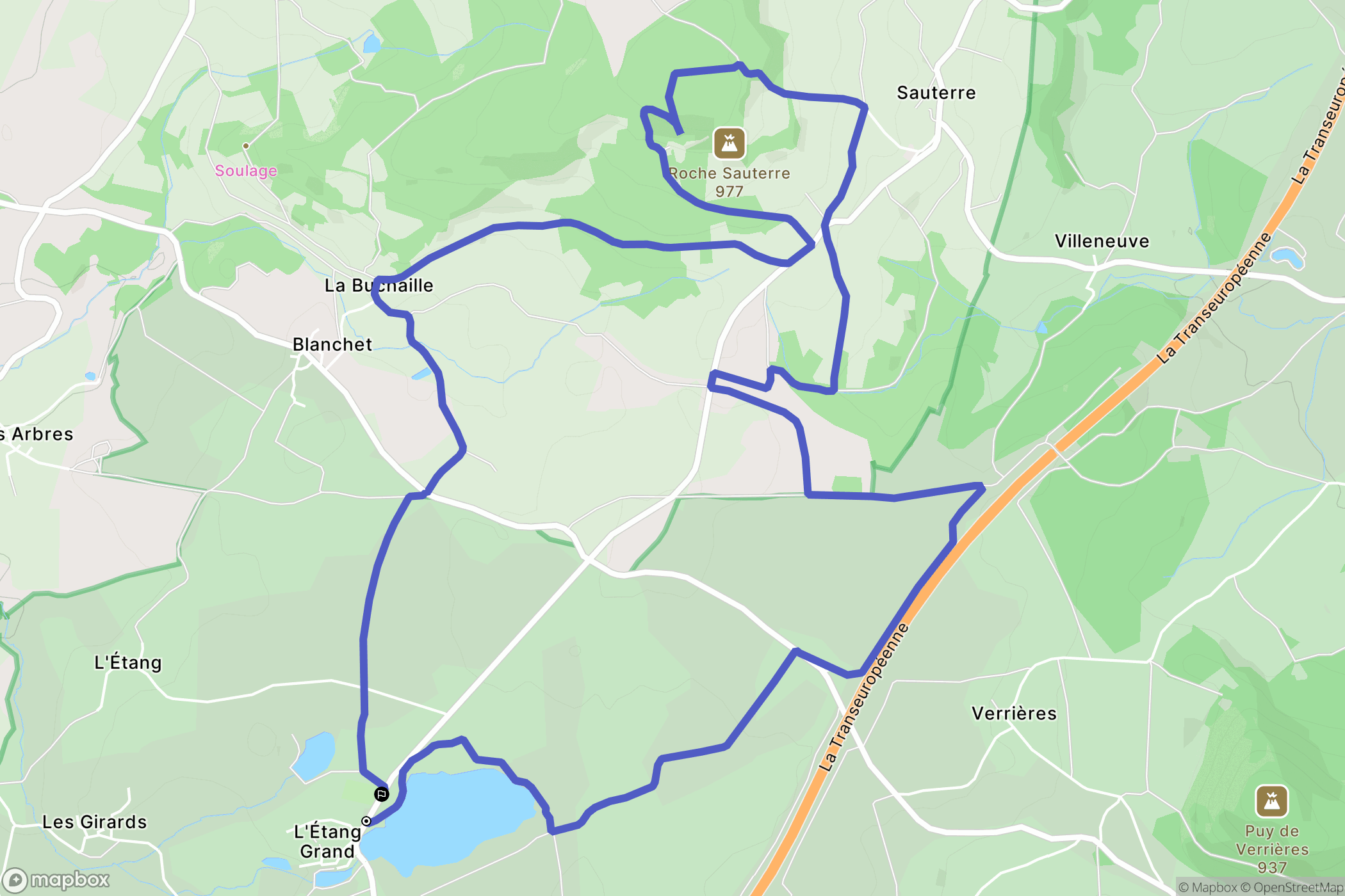 Pulvérières : carte du parcours de randonnée - France